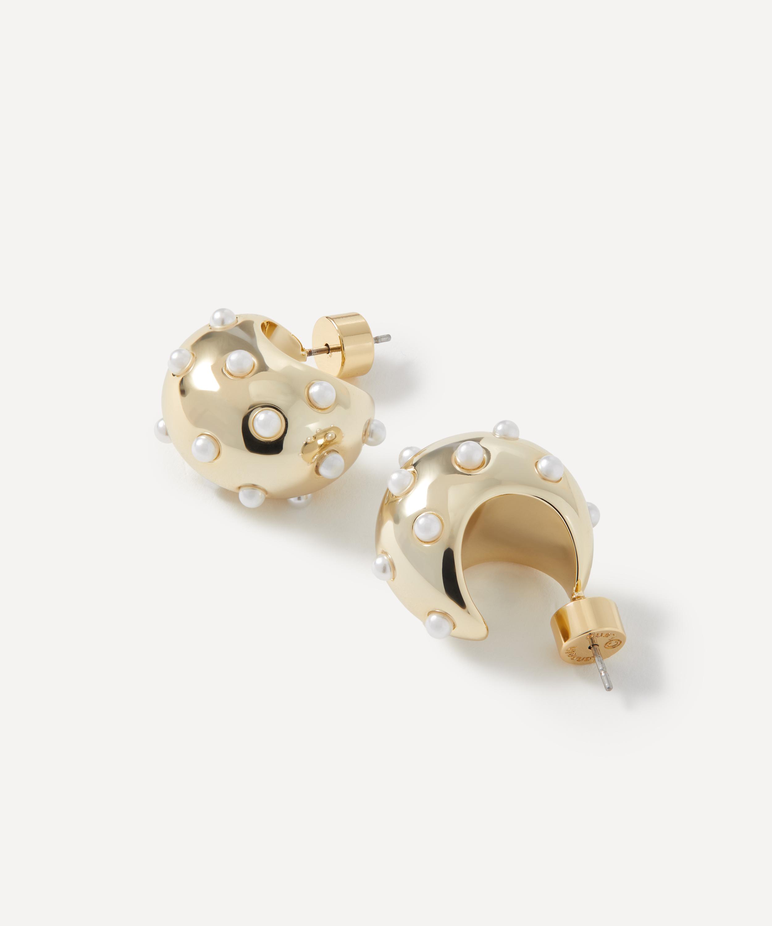 Kenneth Jay Lane - 14ct Gold-Plated Pearl Huggie Hoop Earrings image number 1