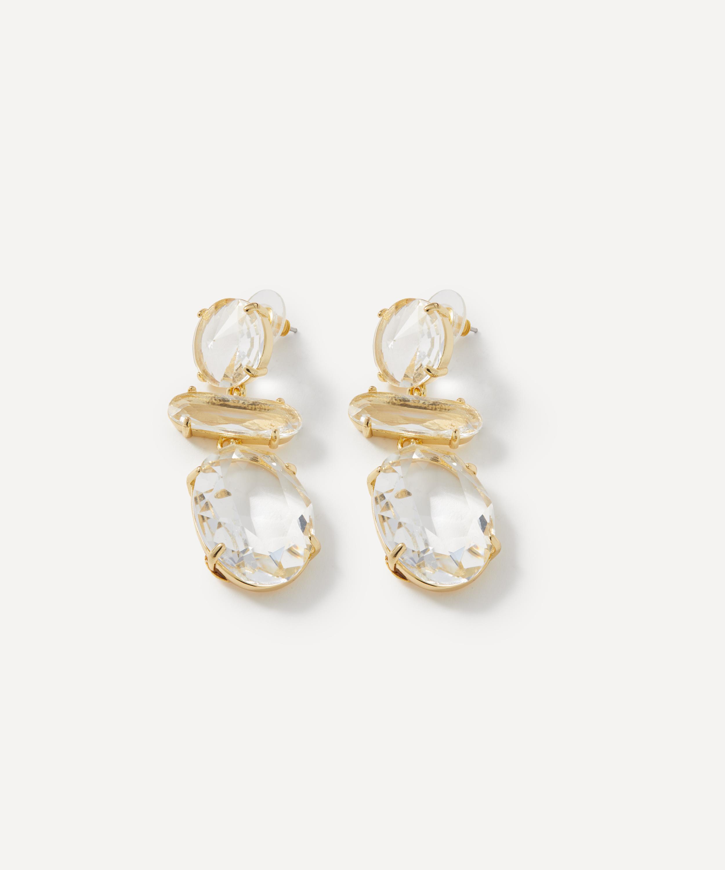 Kenneth Jay Lane - Gold-Plated Tri-Shape Crystal Drop Earrings