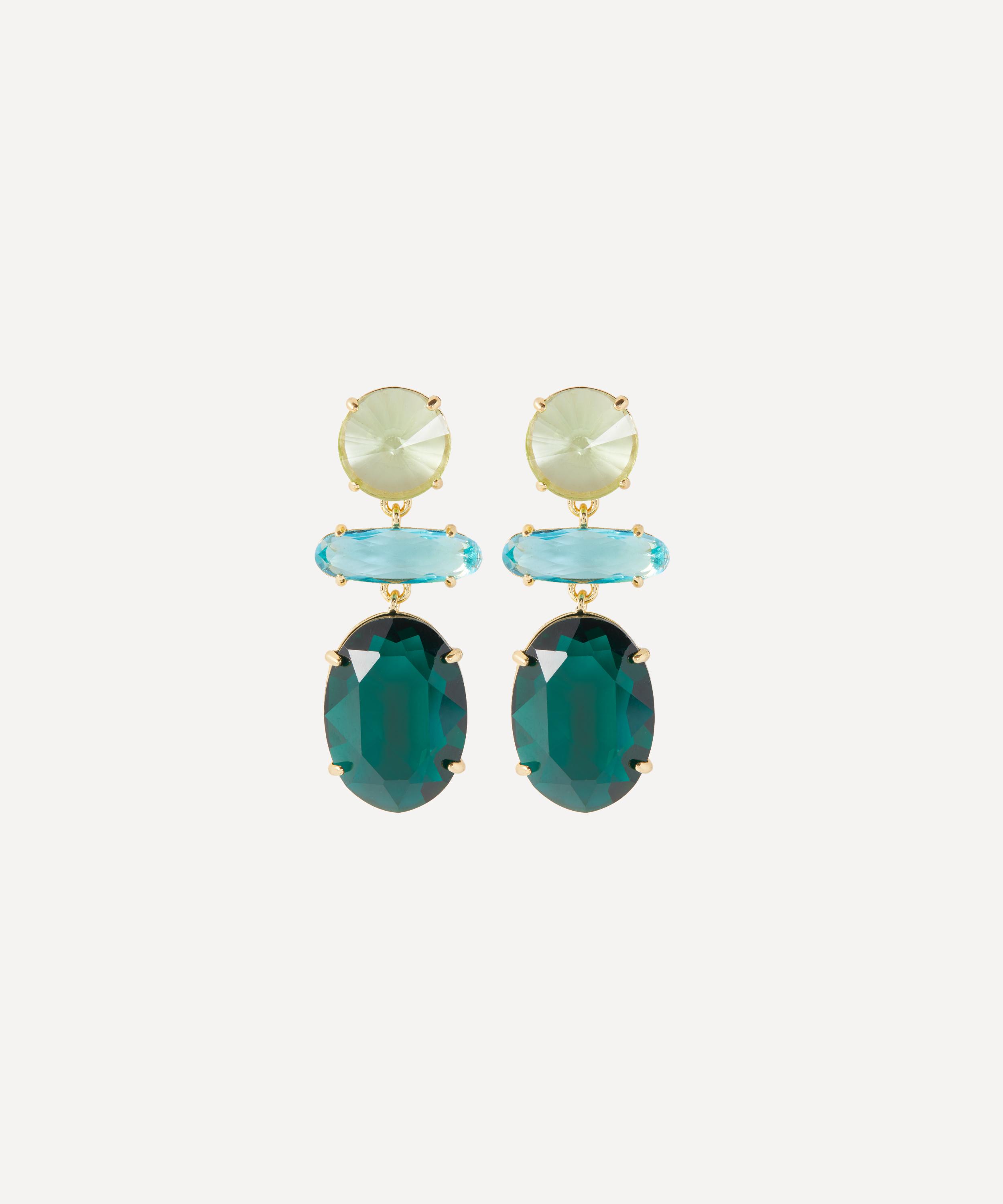 Kenneth Jay Lane - Gold-Plated Emerald Tri-Shape Drop Earrings