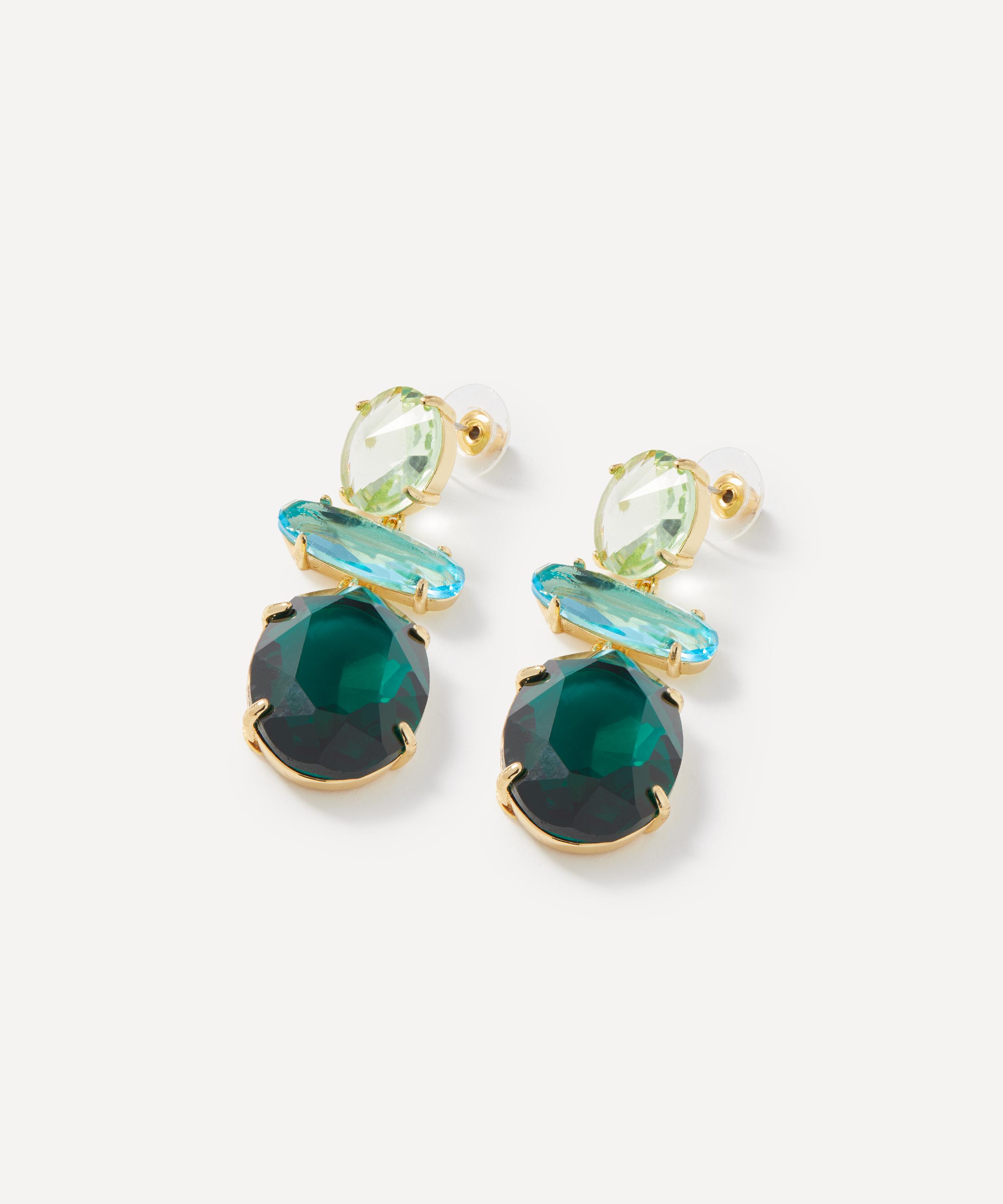 Kenneth Jay Lane - Gold-Plated Emerald Tri-Shape Drop Earrings image number 1