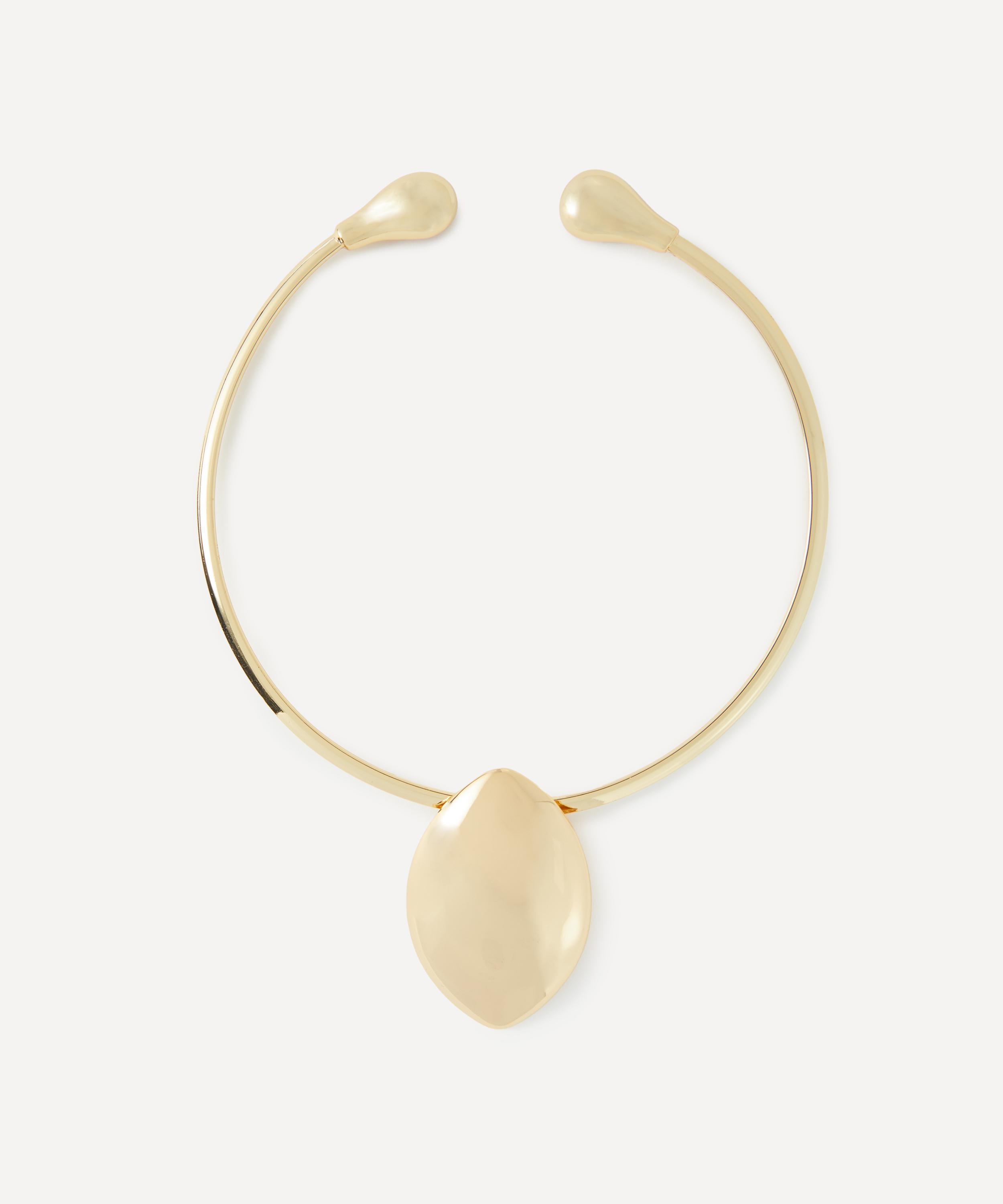 Kenneth Jay Lane - Gold-Plated Oval Pendant Open Collar Necklace