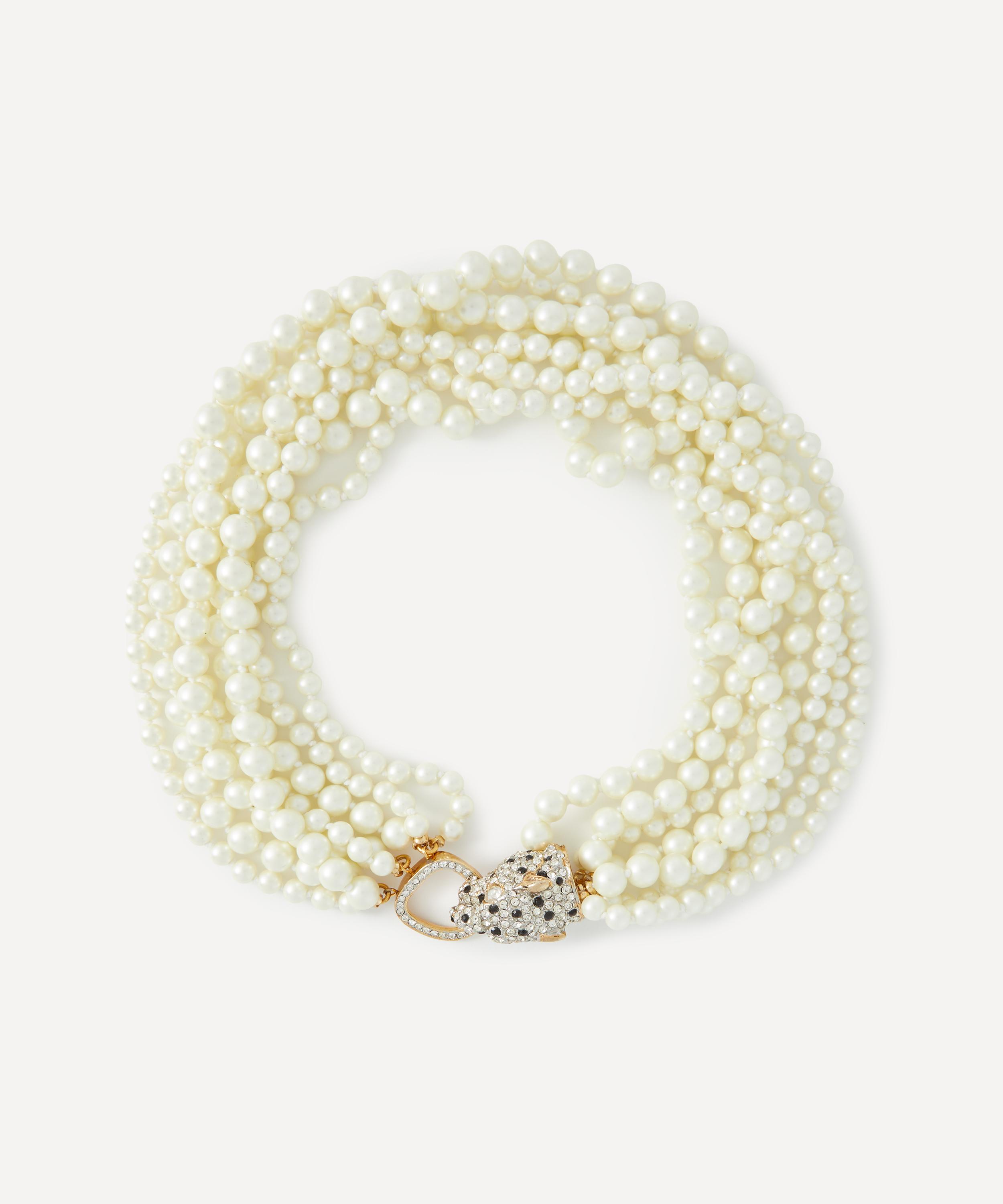 Kenneth Jay Lane - Gold-Plated Rhinestone Embellished Panther Head Pearl Necklace