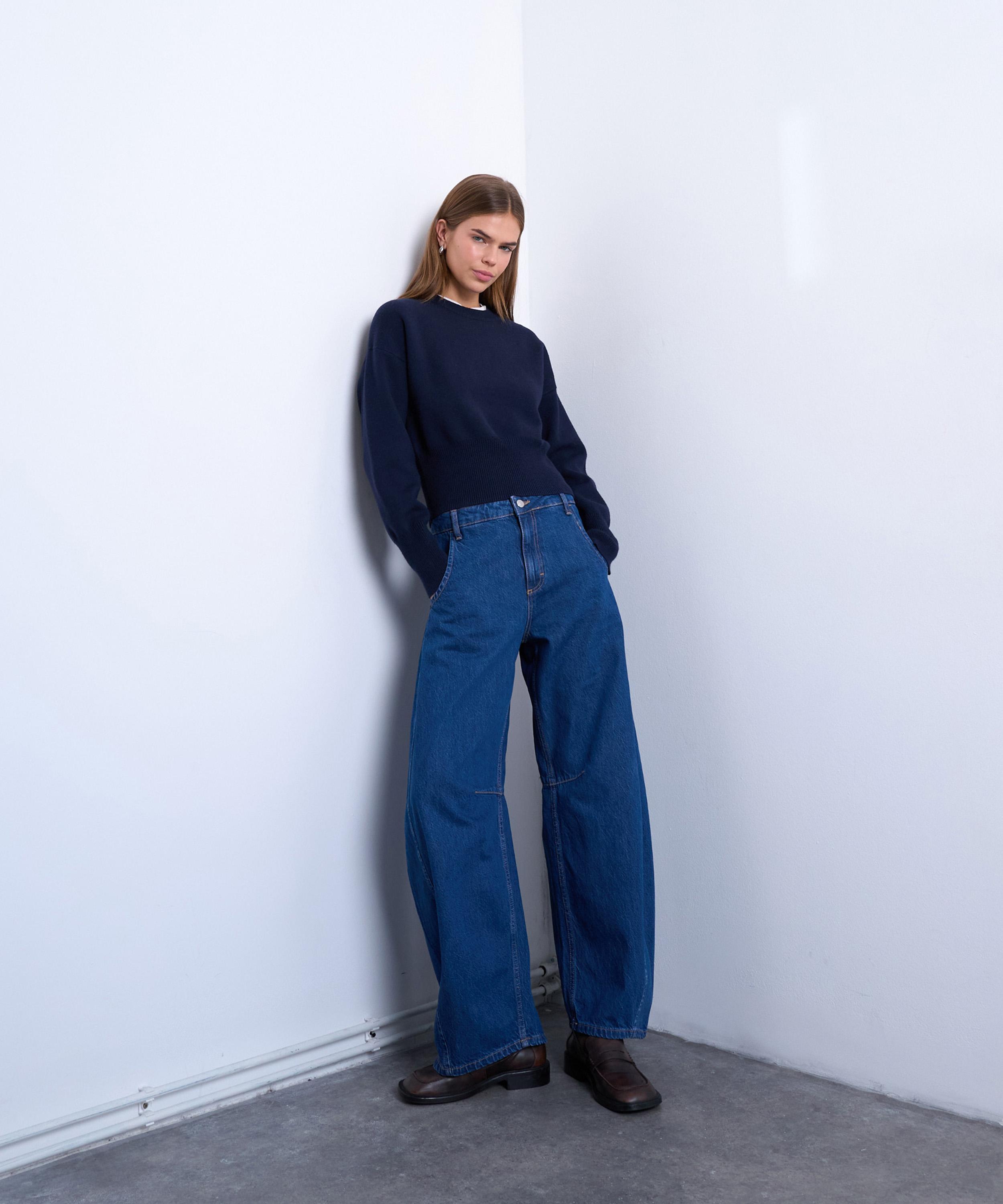 TOPSHOP - Indigo Rinse Horseshoe High Rise Barrel Jeans