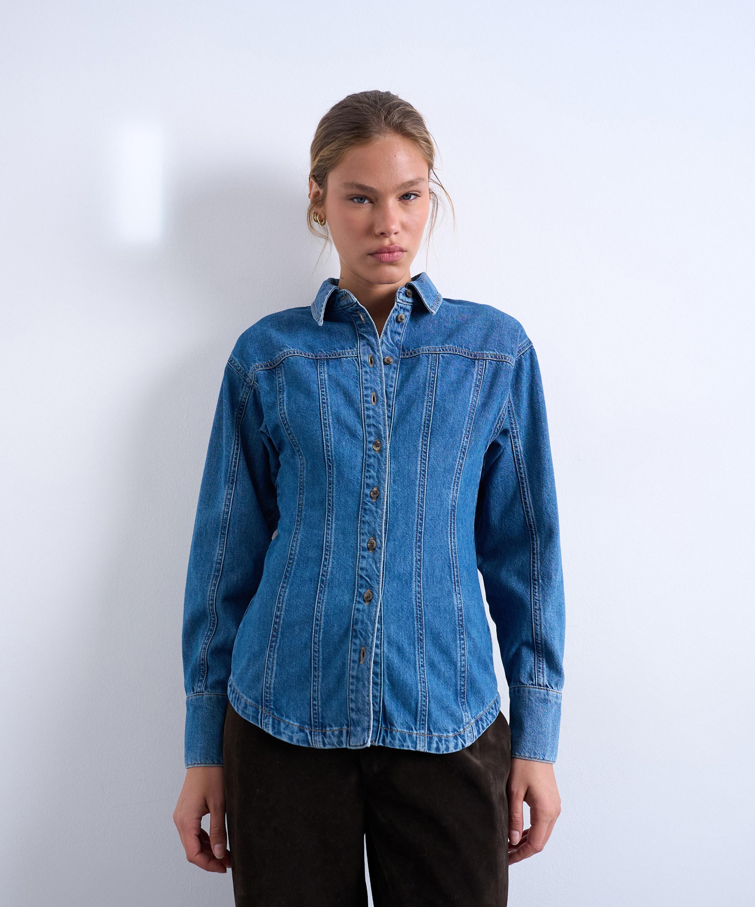 TOPSHOP - Denim Cinched Shirt with Seam Details