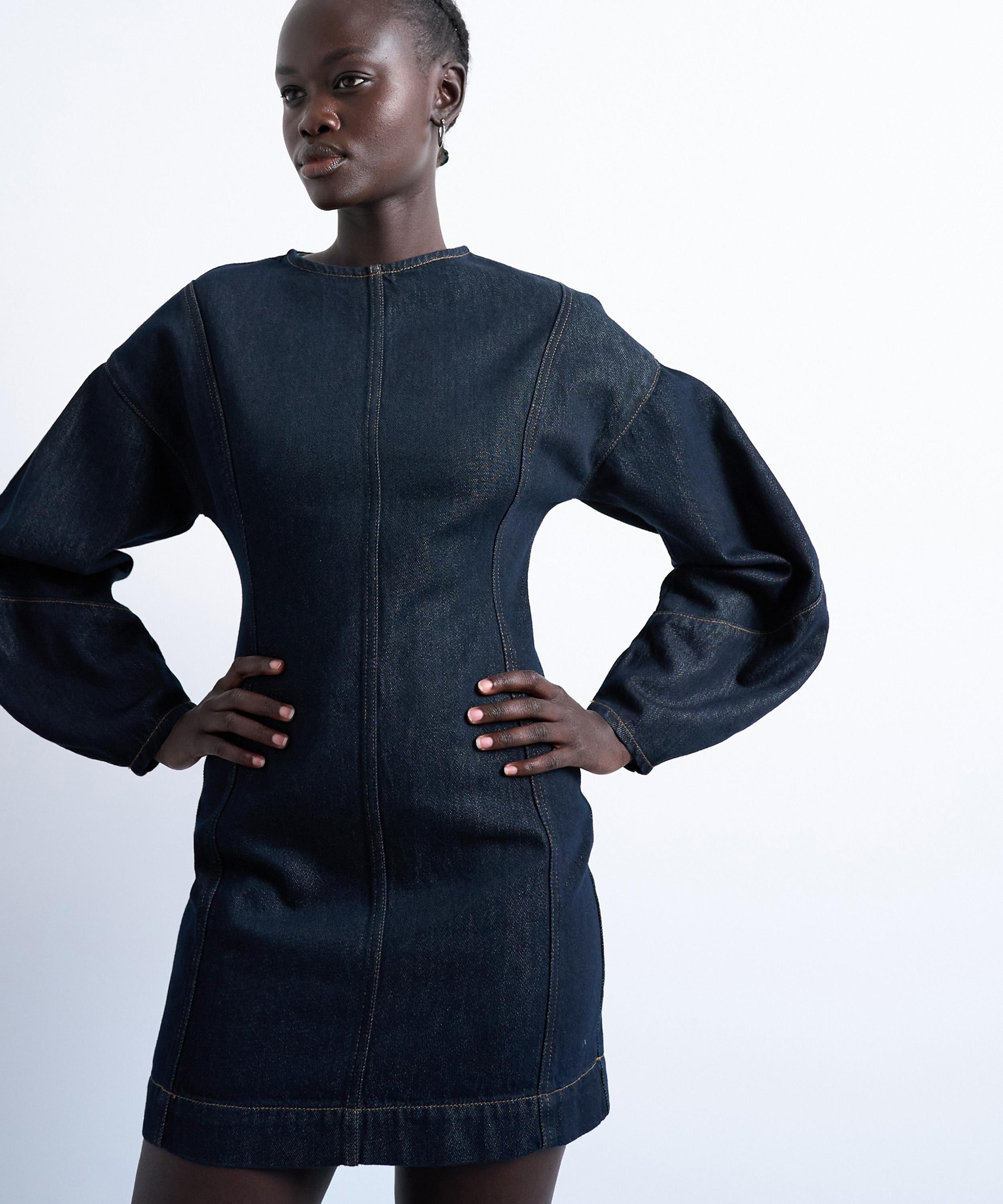 TOPSHOP - Denim Mini Dress with Ovoid Sleeves