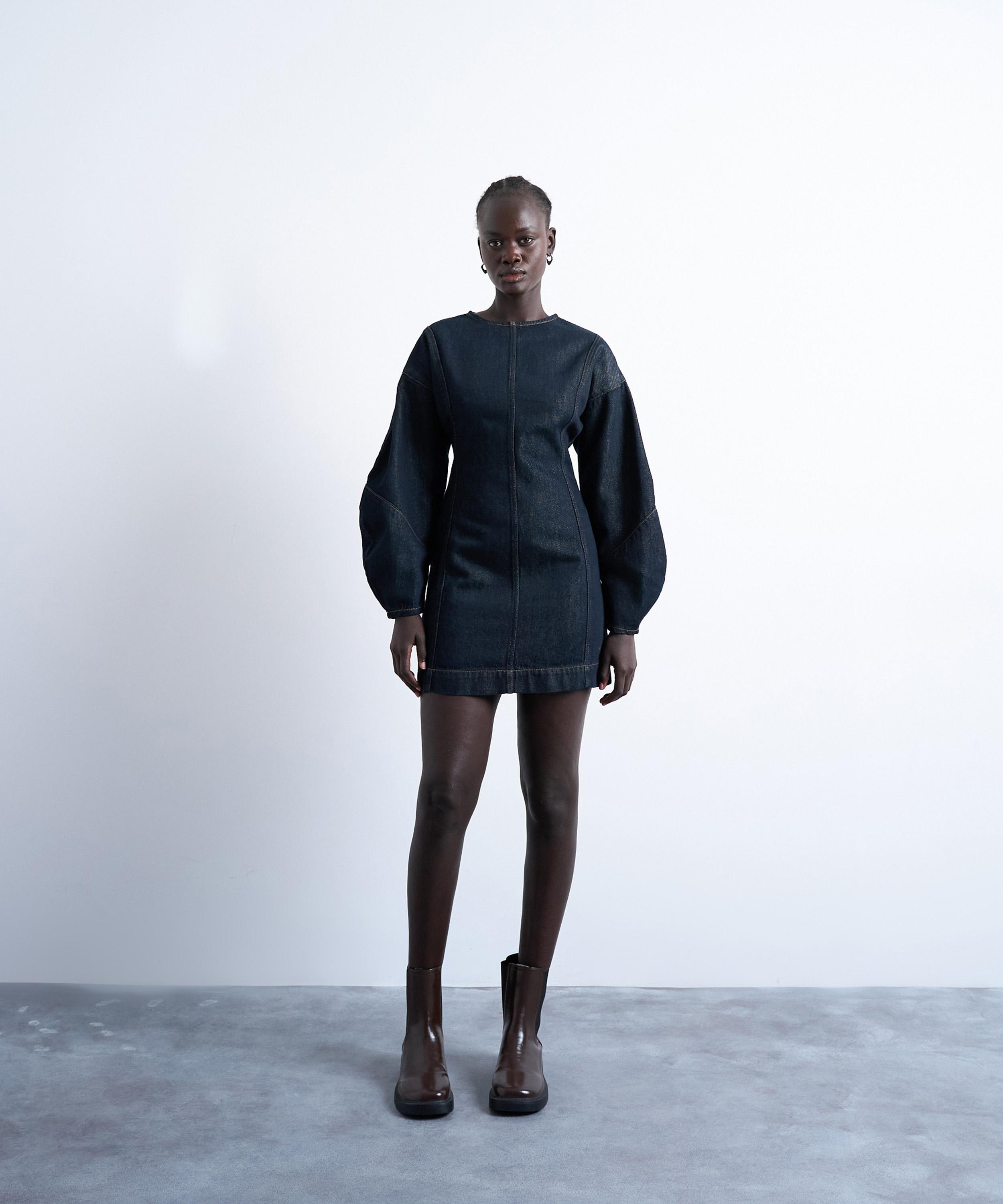 TOPSHOP - Denim Mini Dress with Ovoid Sleeves image number 1