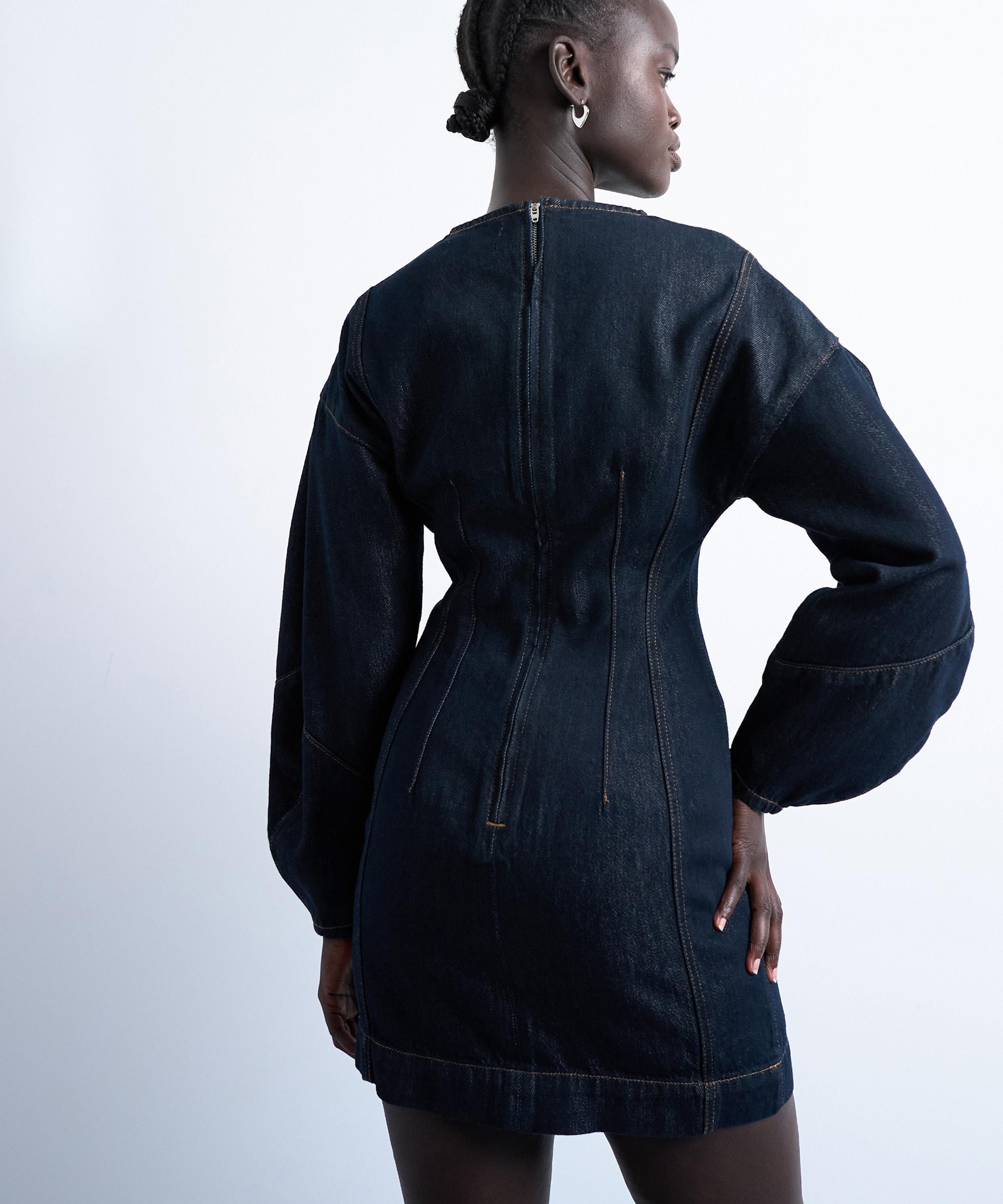 TOPSHOP - Denim Mini Dress with Ovoid Sleeves image number 3