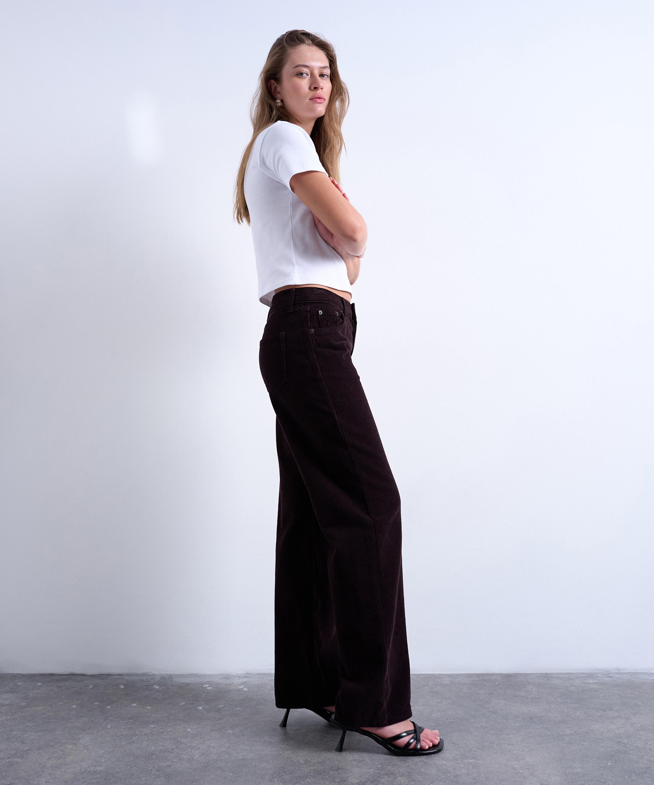 TOPSHOP - Bitter Chocolate Ember Low Rise Cord Straight Leg Jeans image number 1