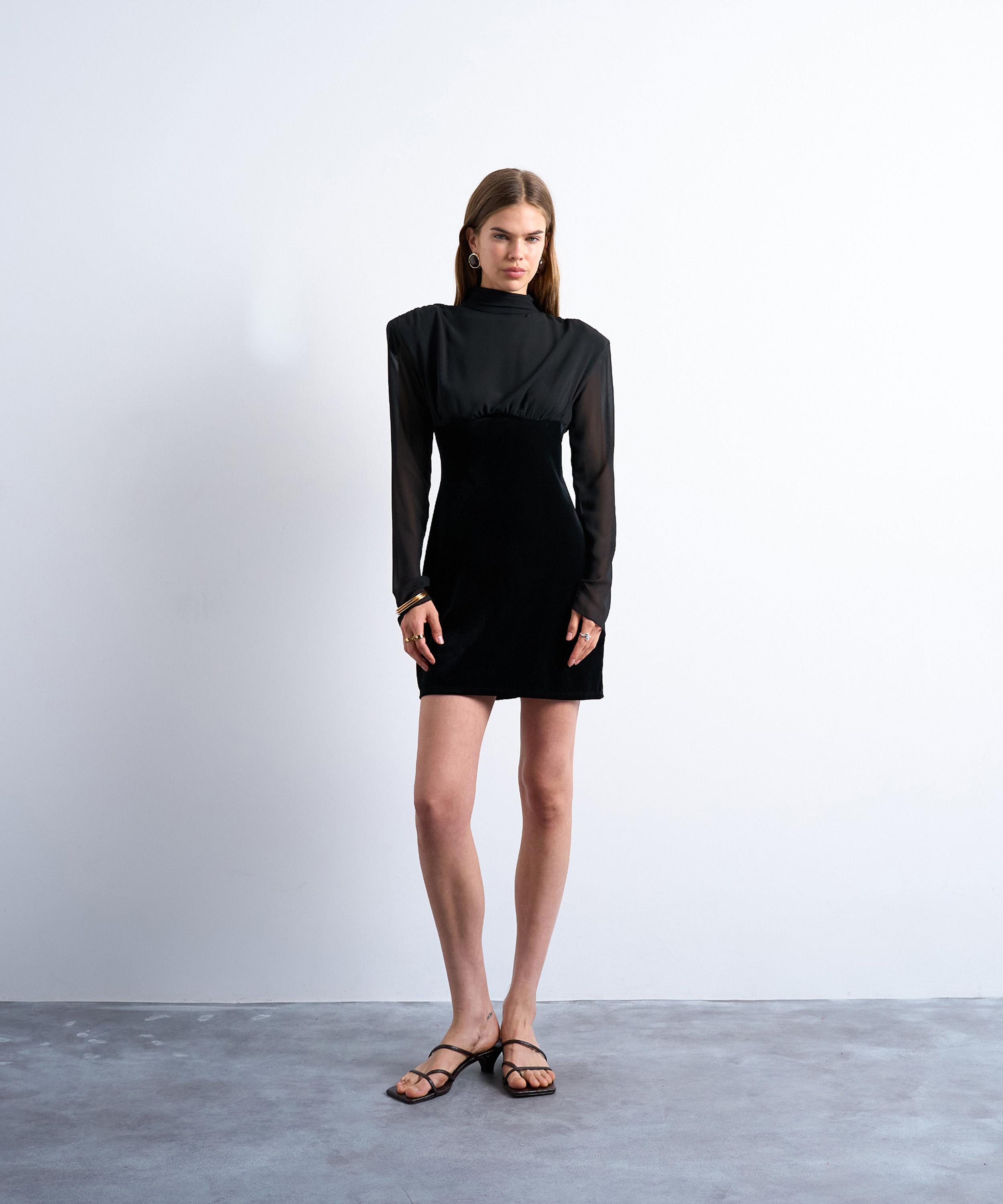 TOPSHOP - Long Sleeve Velvet and Chiffon Mix Mini Dress image number 1