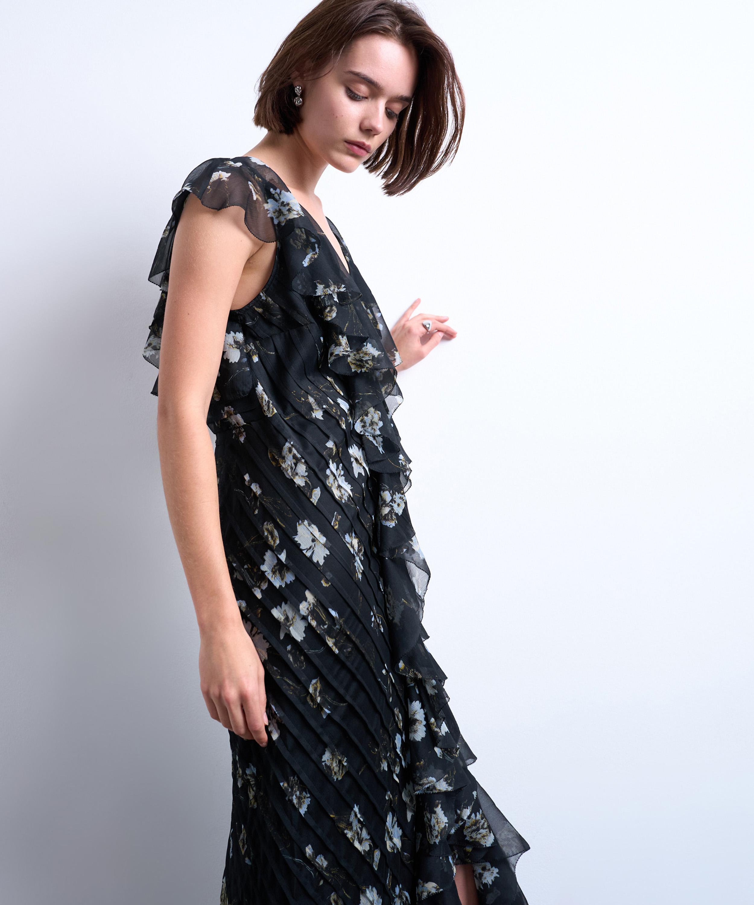 TOPSHOP - Lilac Flowers Ruffle Pintuck Gown image number 2