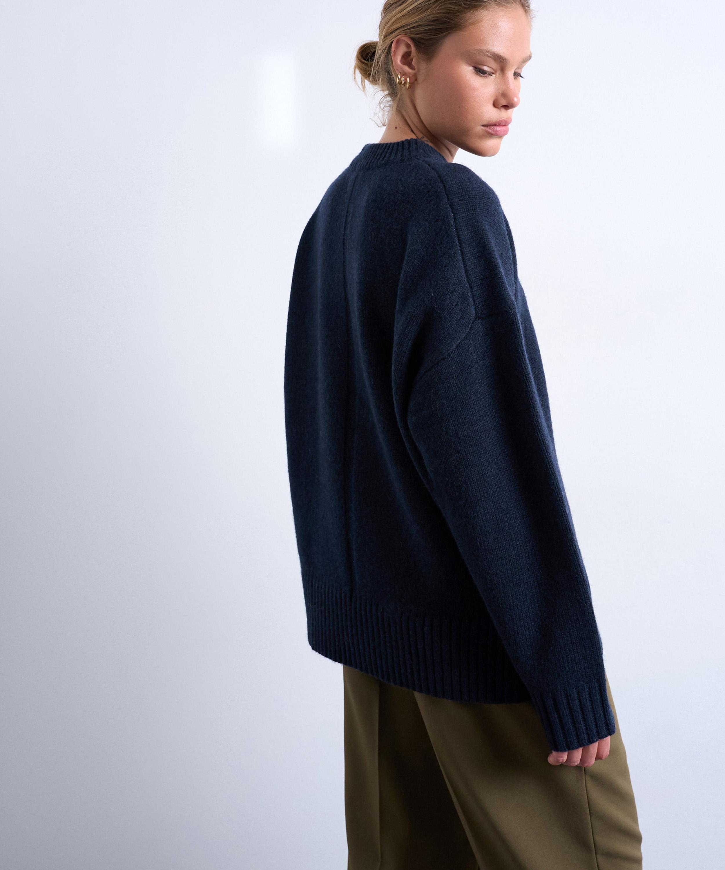 TOPSHOP - Navy Knitted Premium Lambswool Jumper image number 3