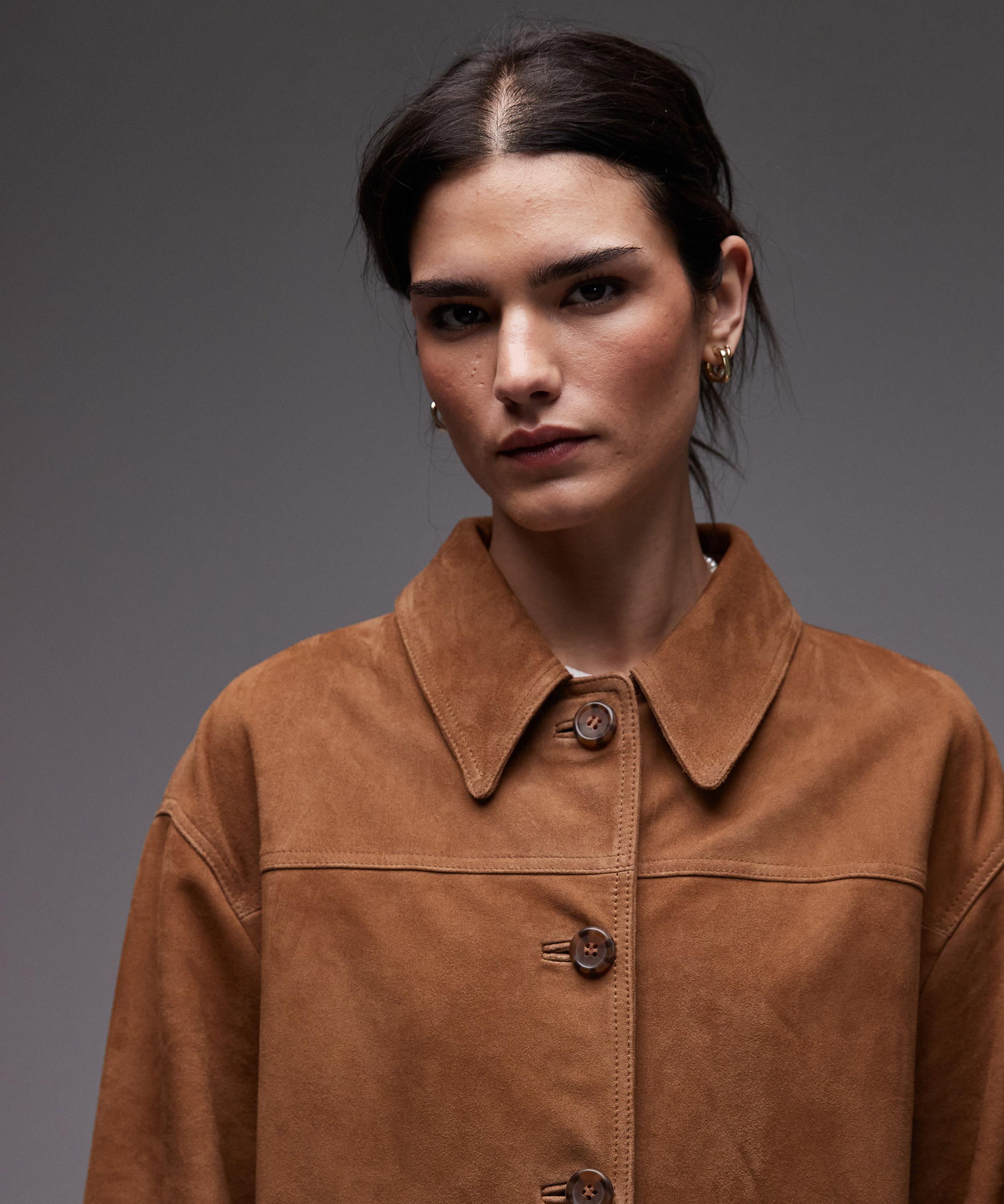 TOPSHOP - Premium Real Suede Patch Pocket Boxy Jacket image number 2