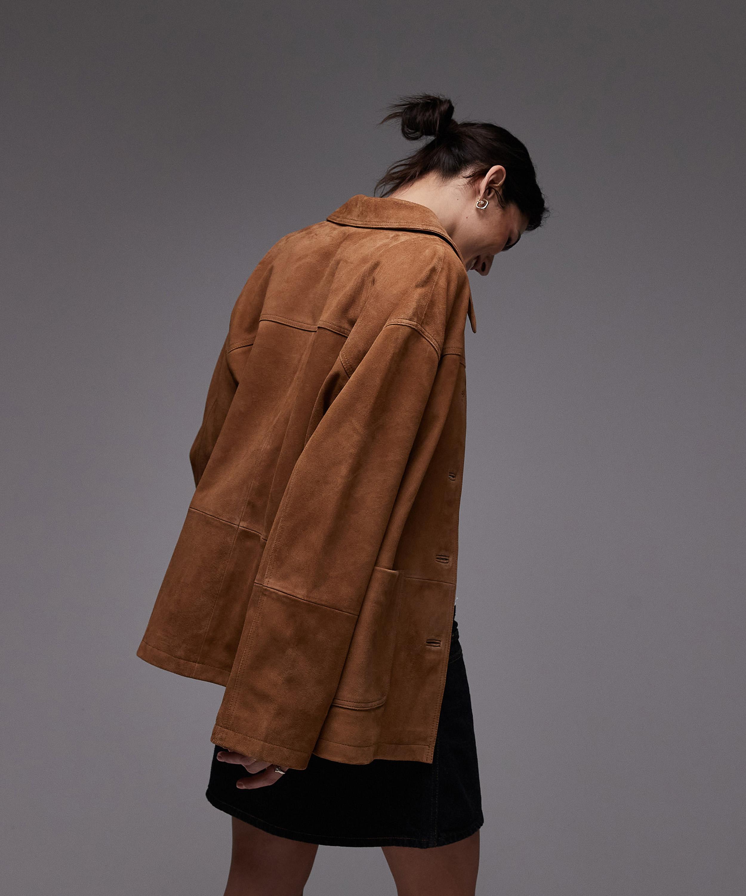 TOPSHOP - Premium Real Suede Patch Pocket Boxy Jacket image number 3