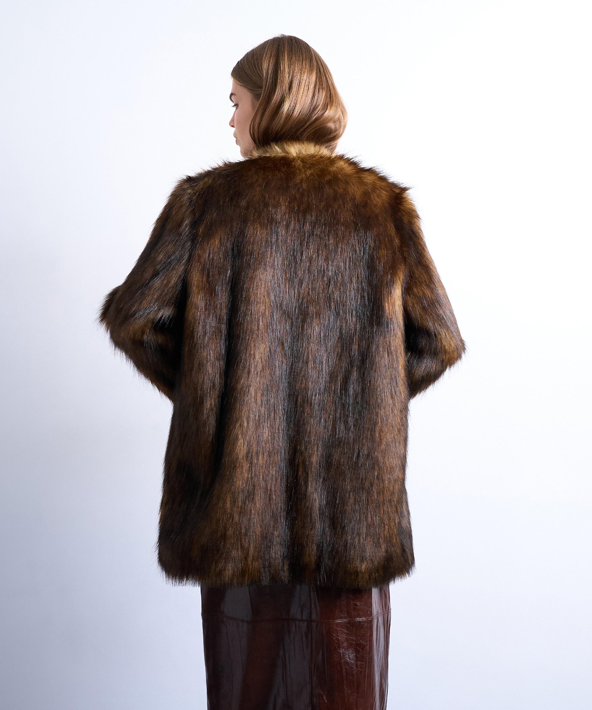 TOPSHOP - Faux Fur Collarless Mid Length Coat image number 3