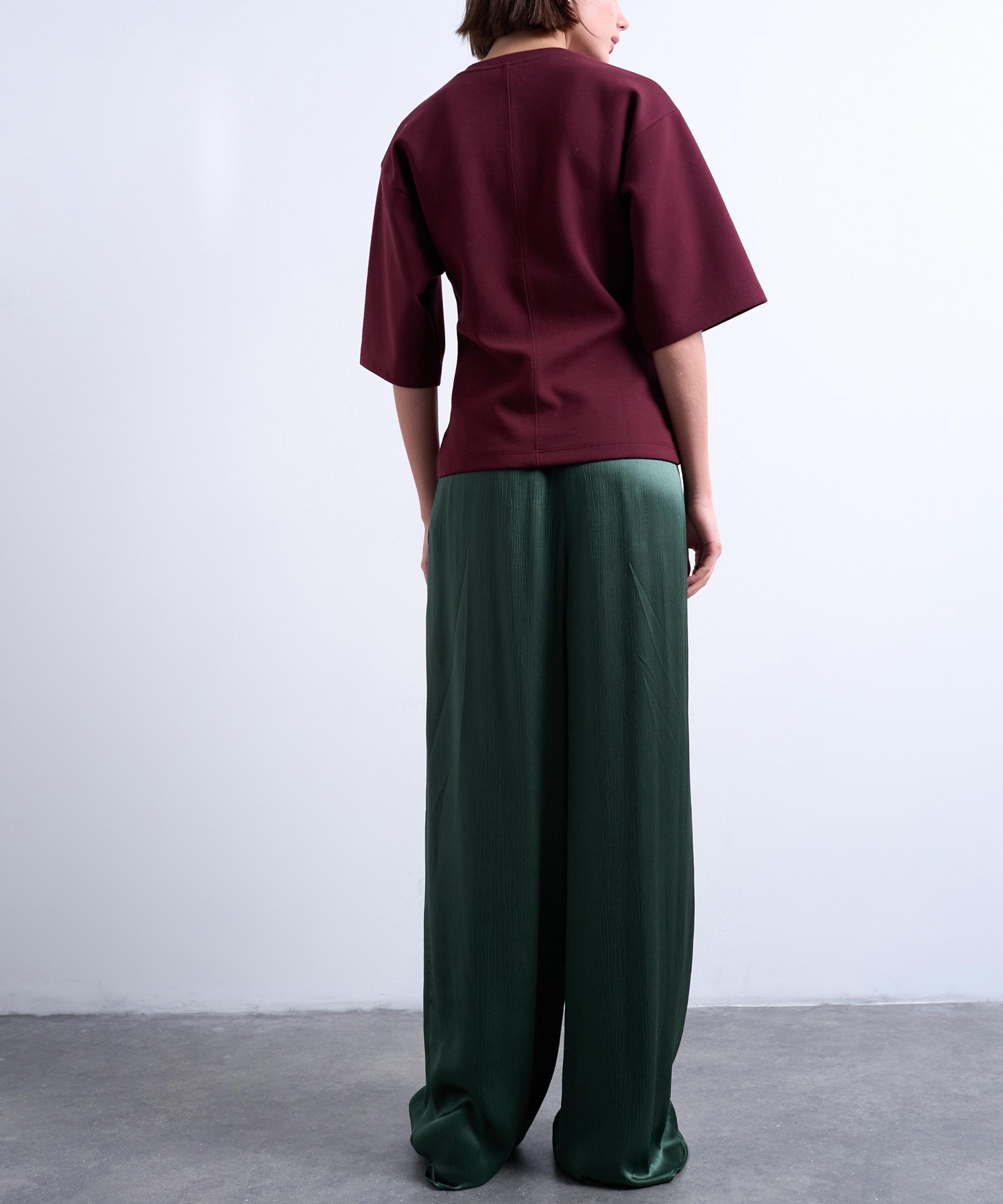 TOPSHOP - Green Crinkle Satin Wide Leg Trousers image number 4