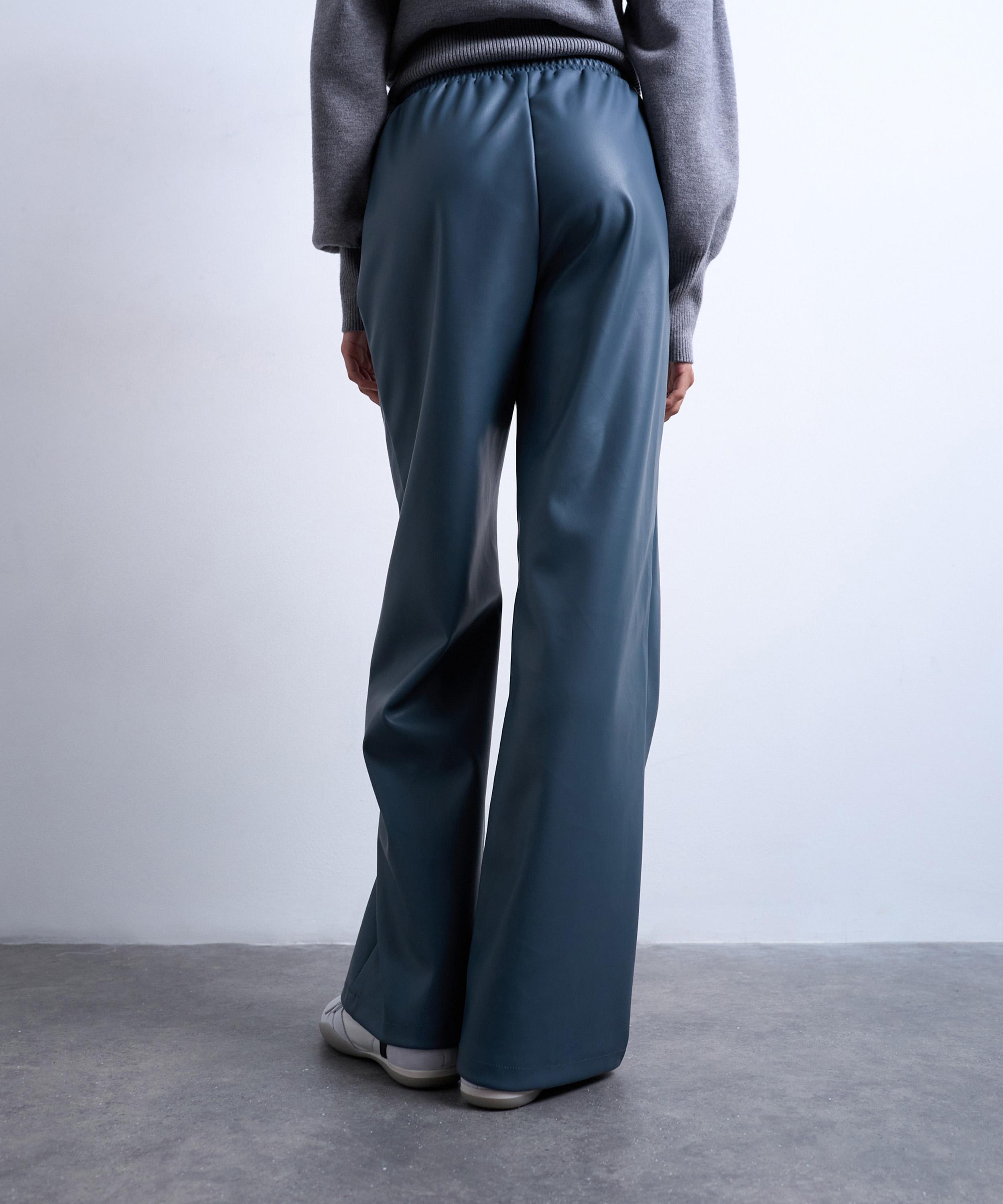 TOPSHOP - Blue Faux leather Wide Leg Joggers with Pinseam Details image number 3