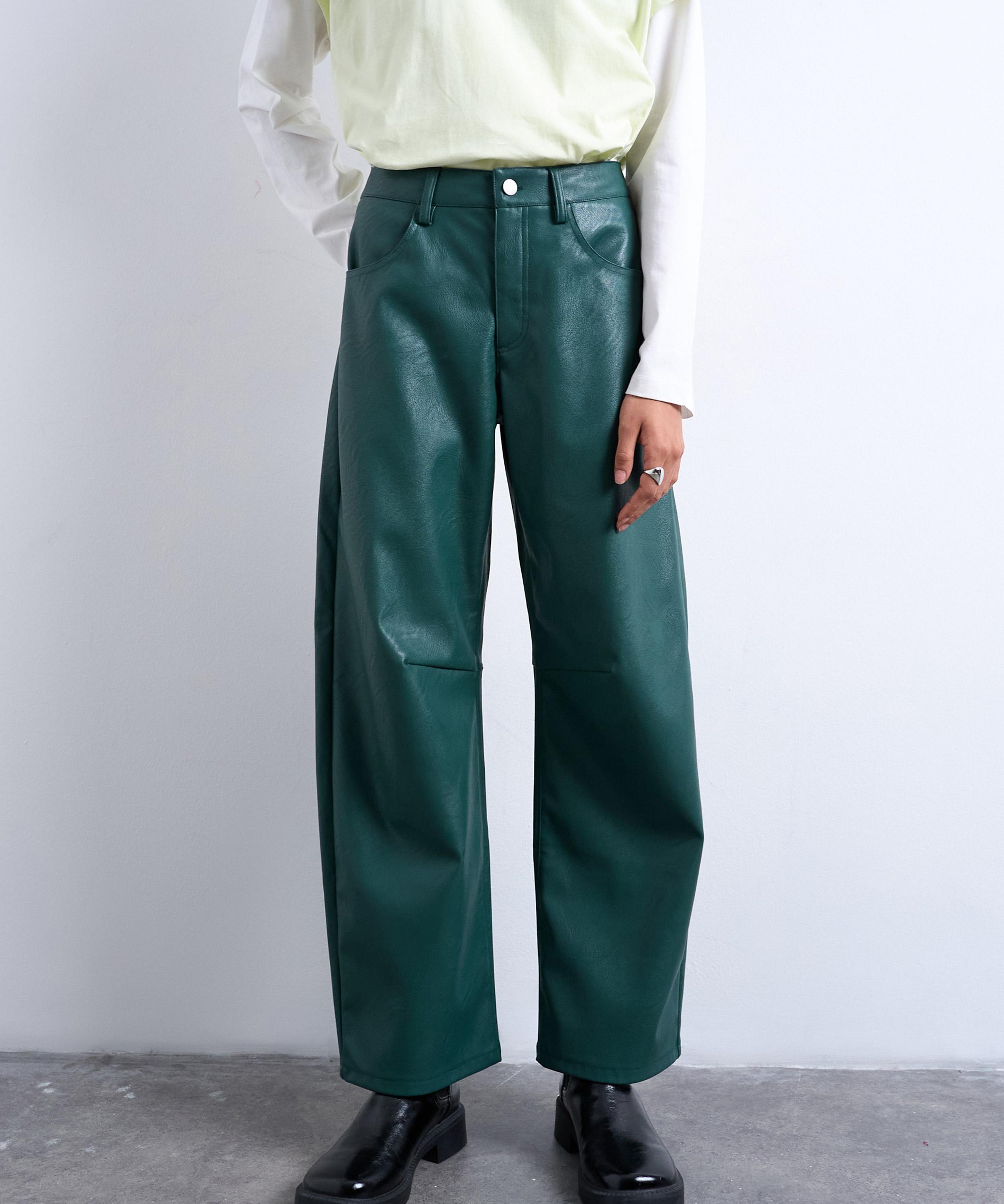TOPSHOP - Teal Faux Leather Barrel Leg Trousers