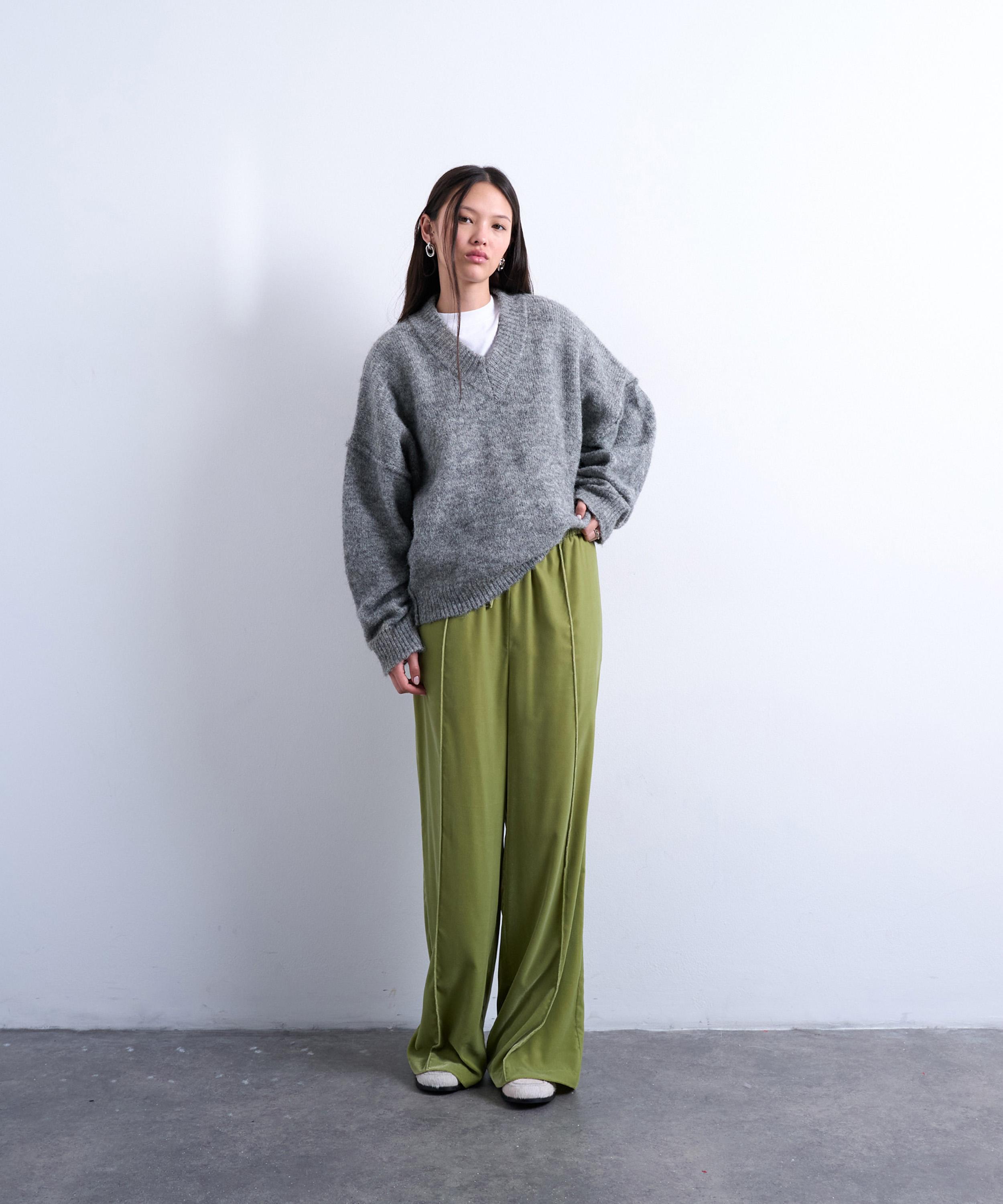 TOPSHOP - Velvet Mid Rise Tie Waist Wide Leg Joggers image number 1