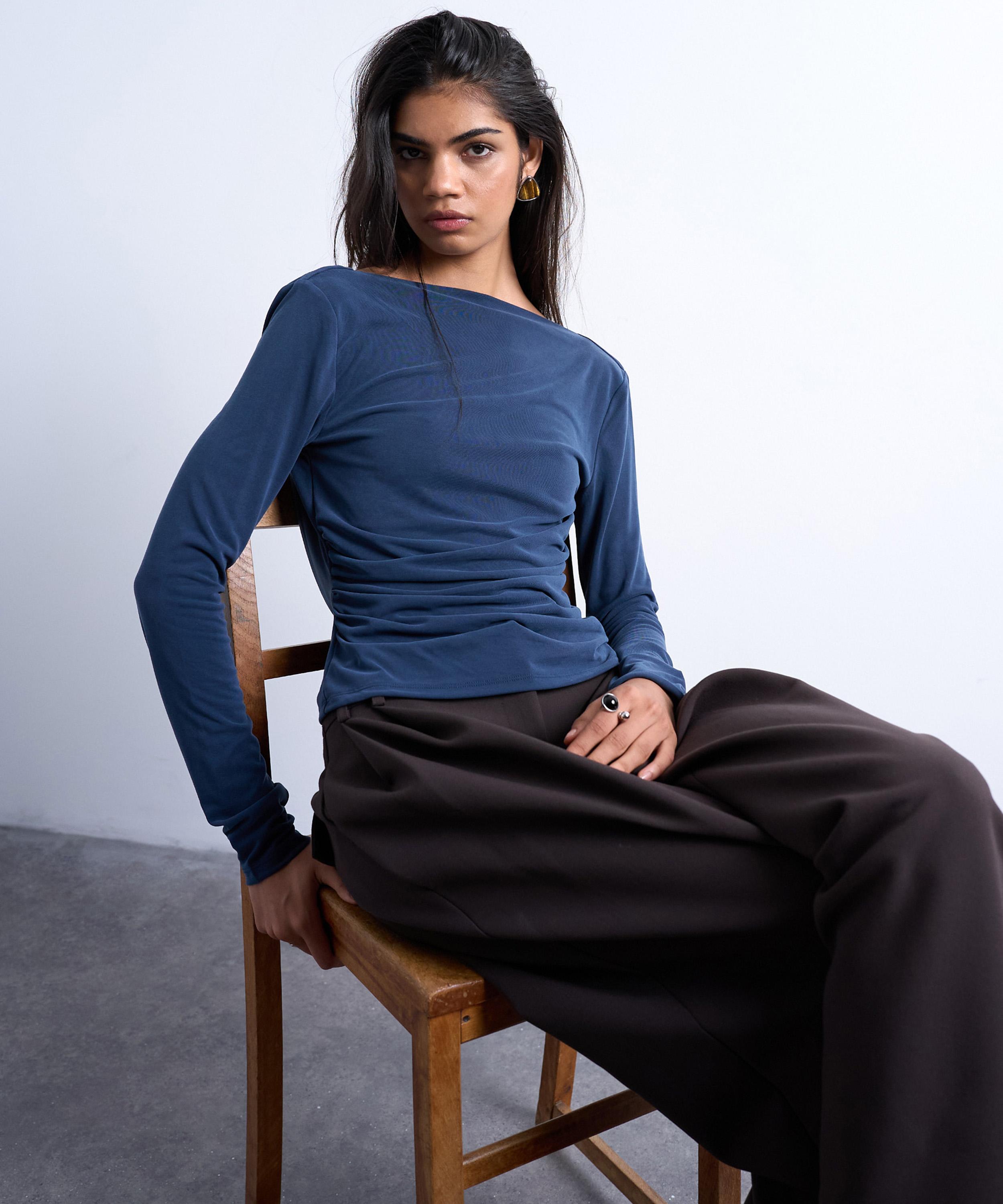 TOPSHOP - Navy Cupro Cowl Back Top