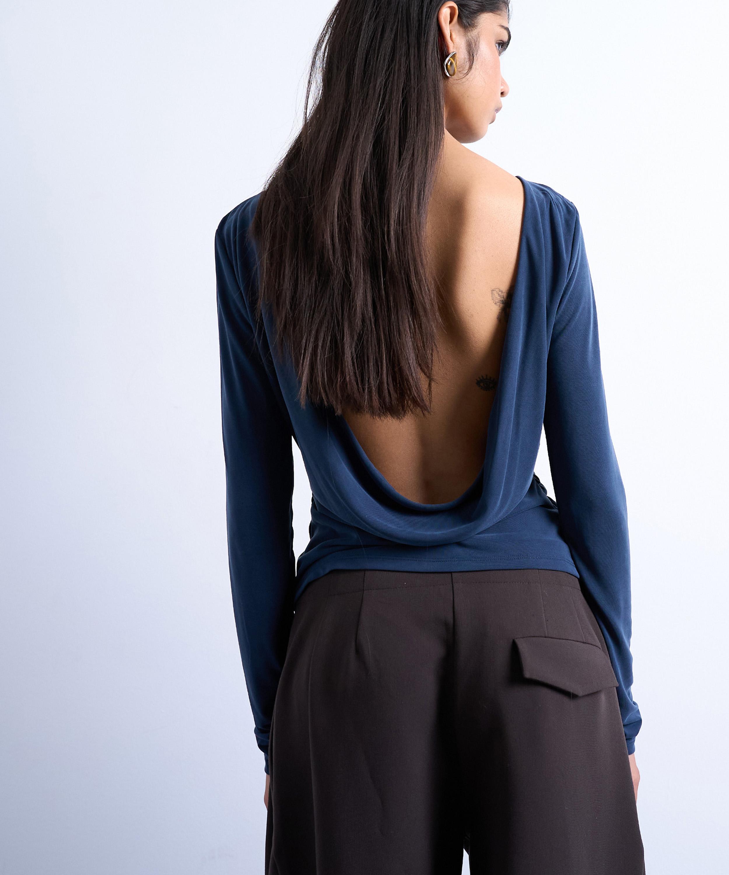 TOPSHOP - Navy Cupro Cowl Back Top image number 1