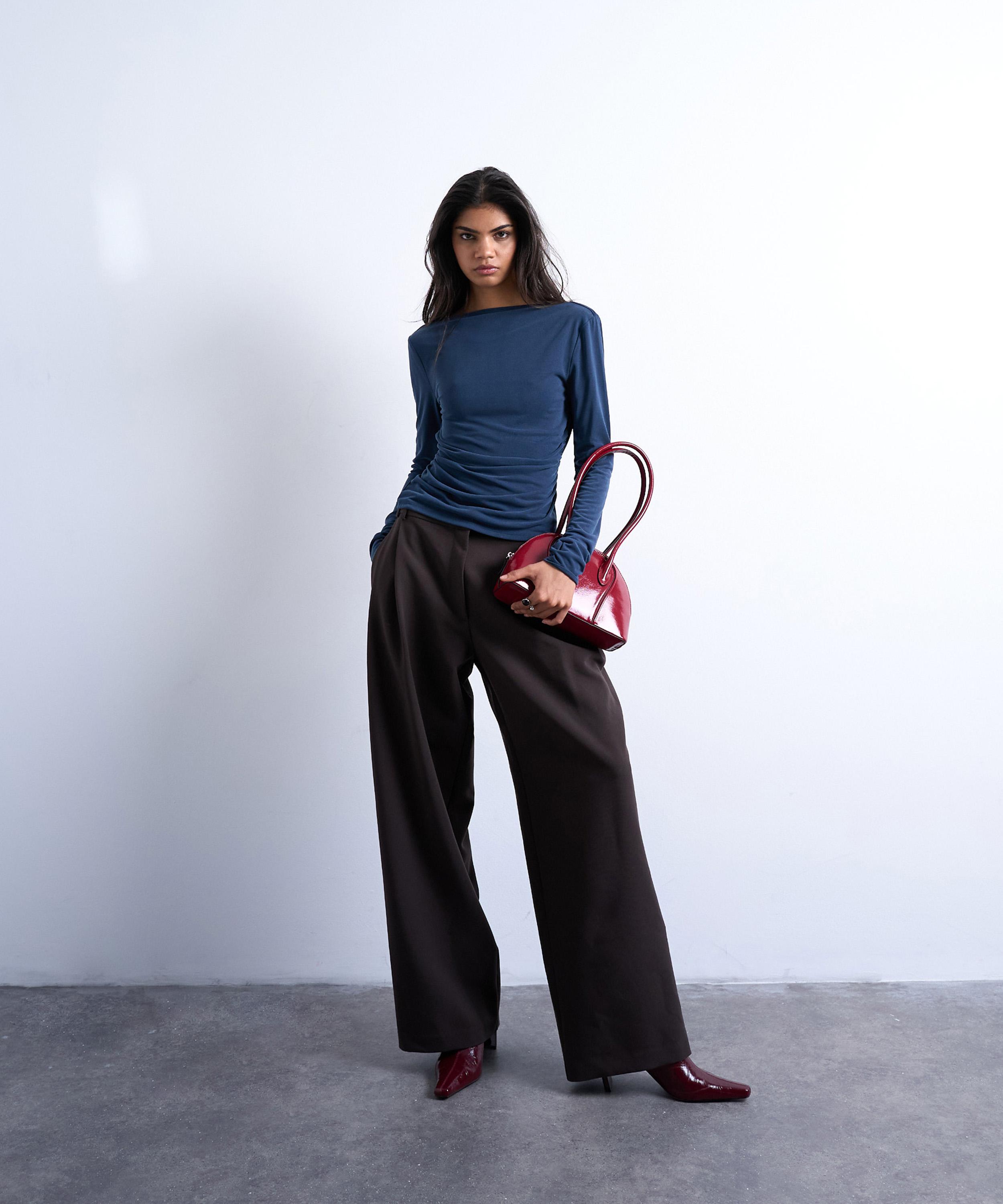 TOPSHOP - Navy Cupro Cowl Back Top image number 3