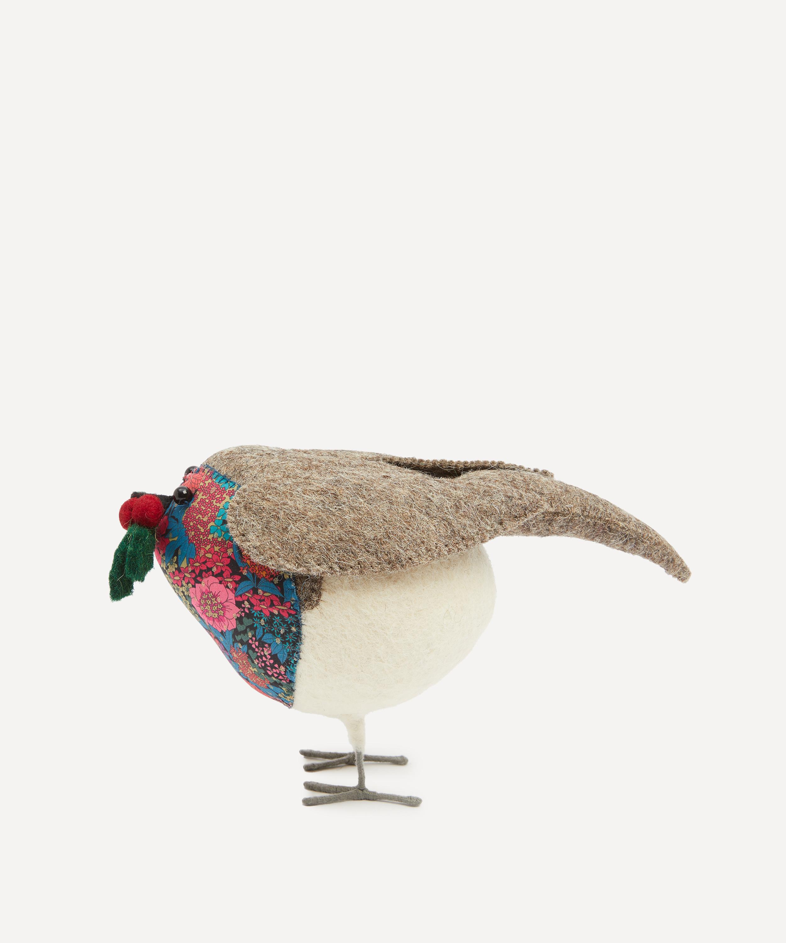 Christmas - Robin with Liberty Print Large Felt Ornament image number 0
