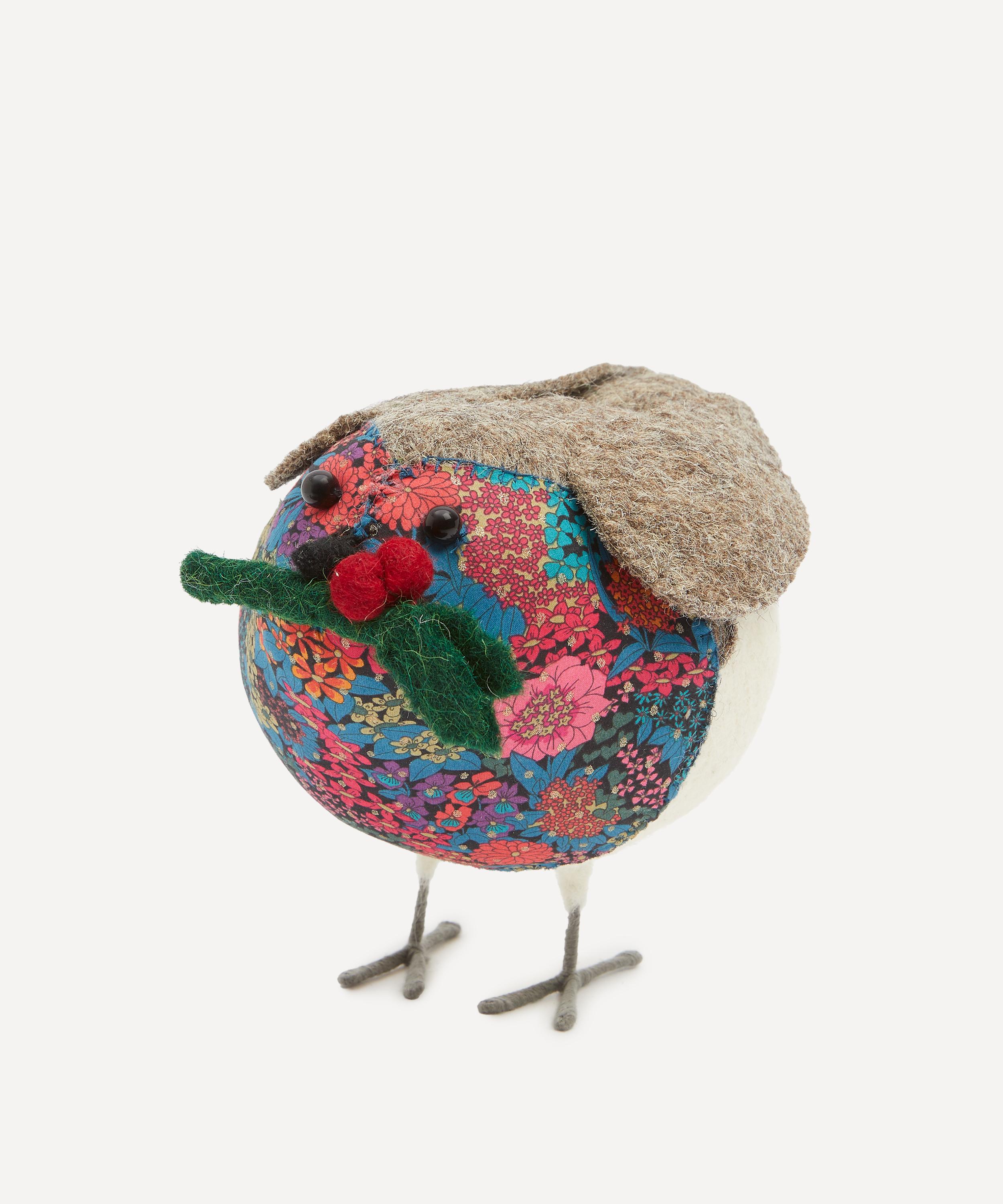 Christmas - Robin with Liberty Print Large Felt Ornament image number 1