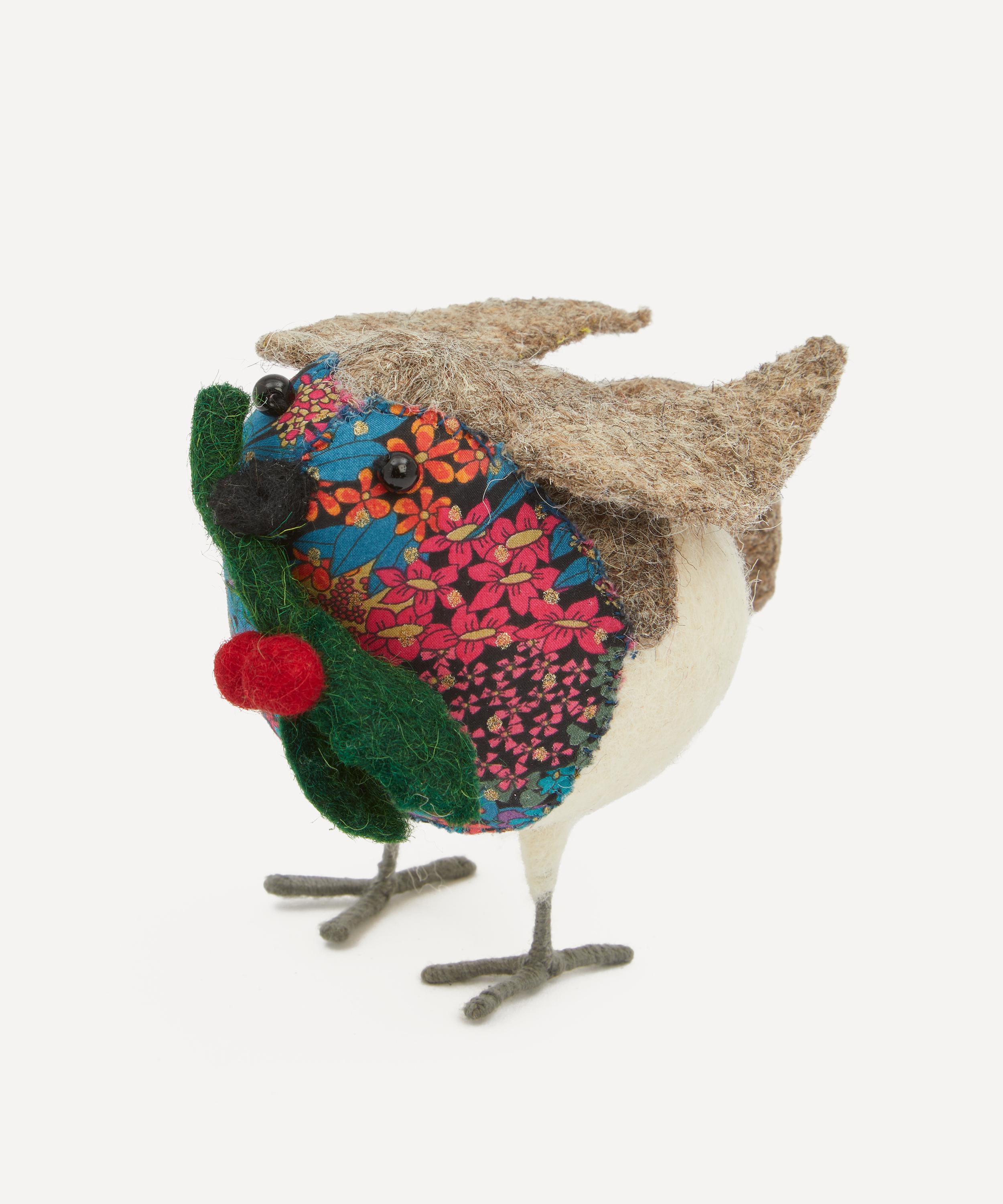 Christmas - Robin with Liberty Print Small Felt Ornament image number 0