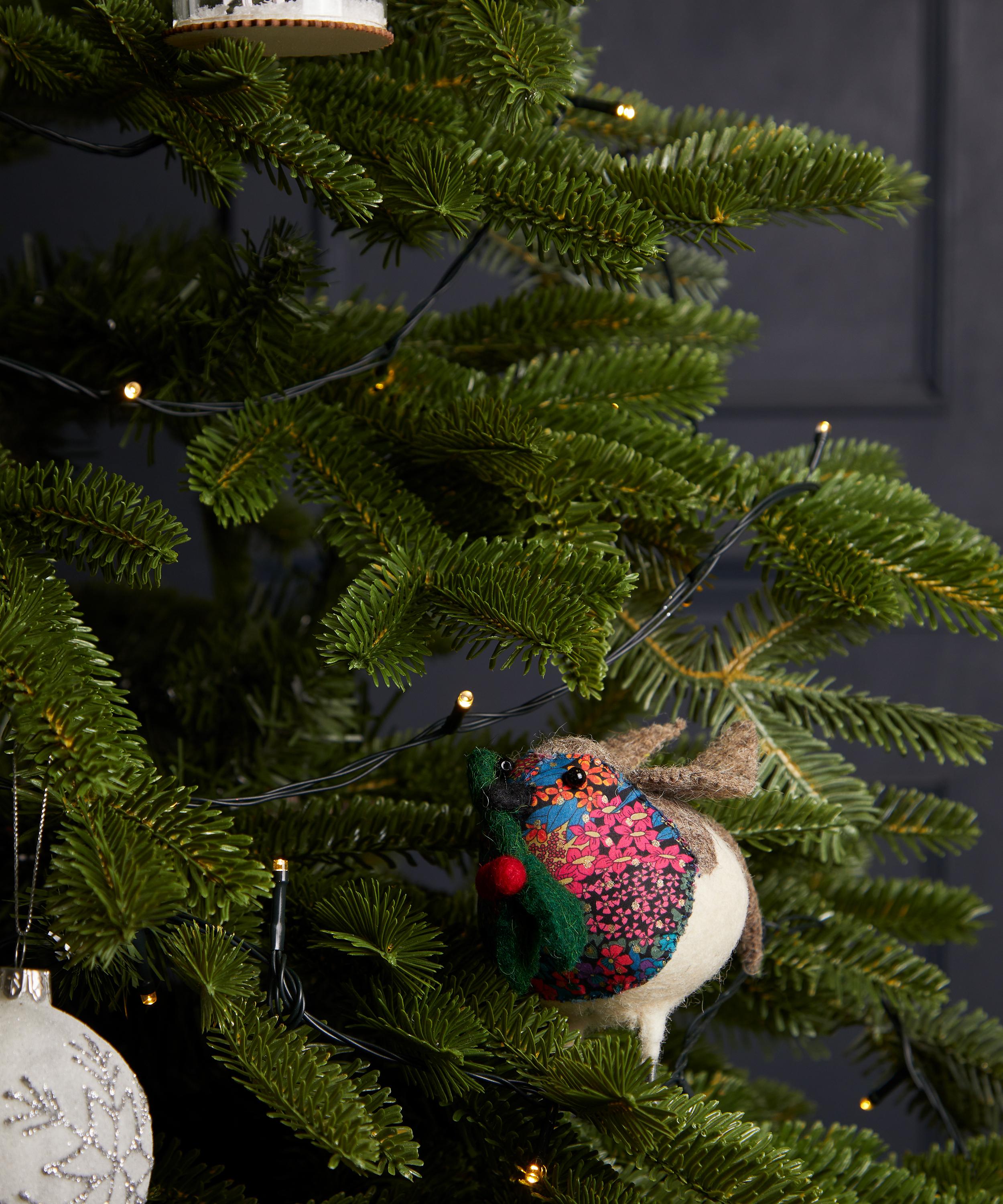 Christmas - Robin with Liberty Print Small Felt Ornament image number 1