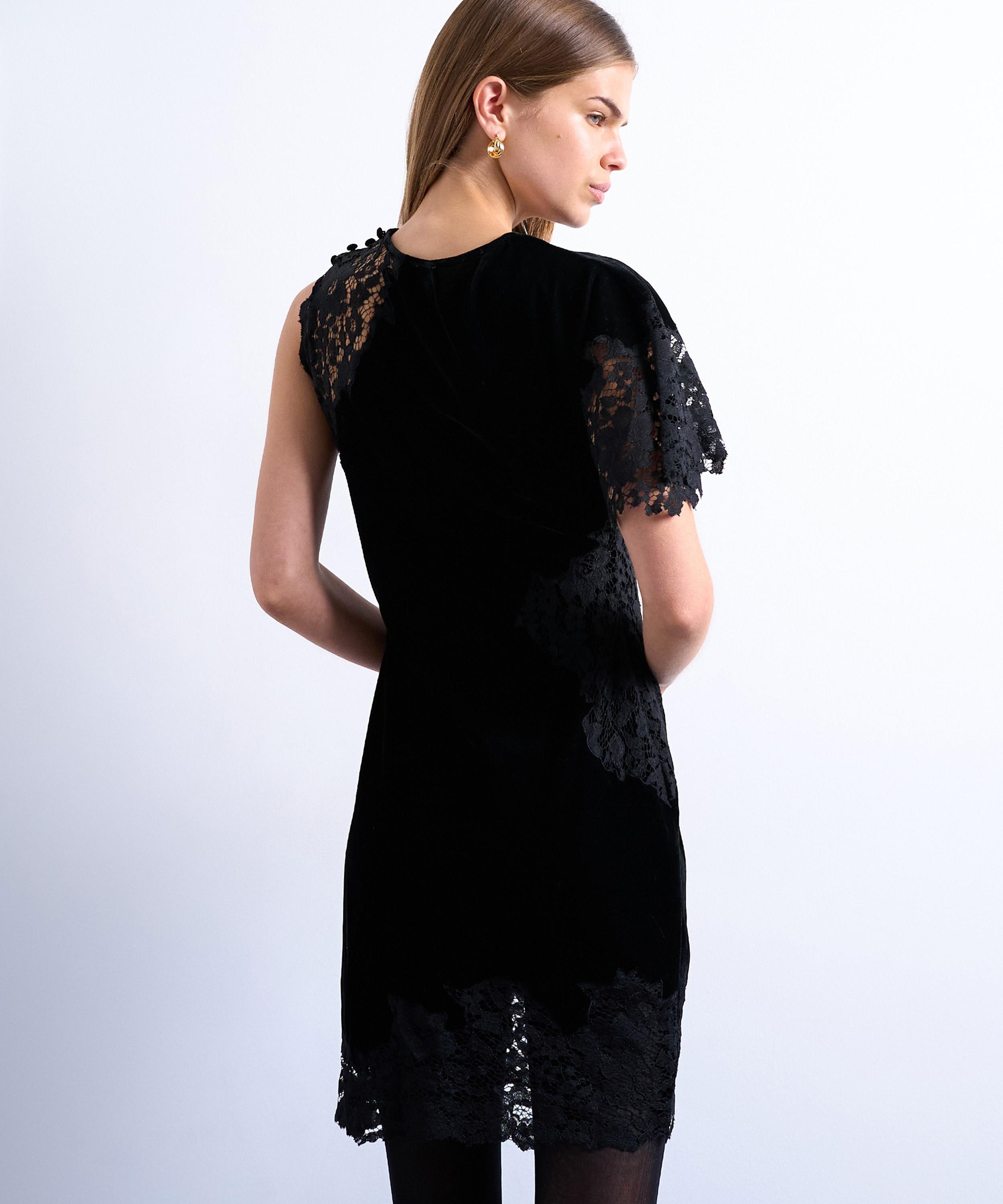 TOPSHOP - Lace Insert Grown On Shoulder Velvet Mini Dress image number 3
