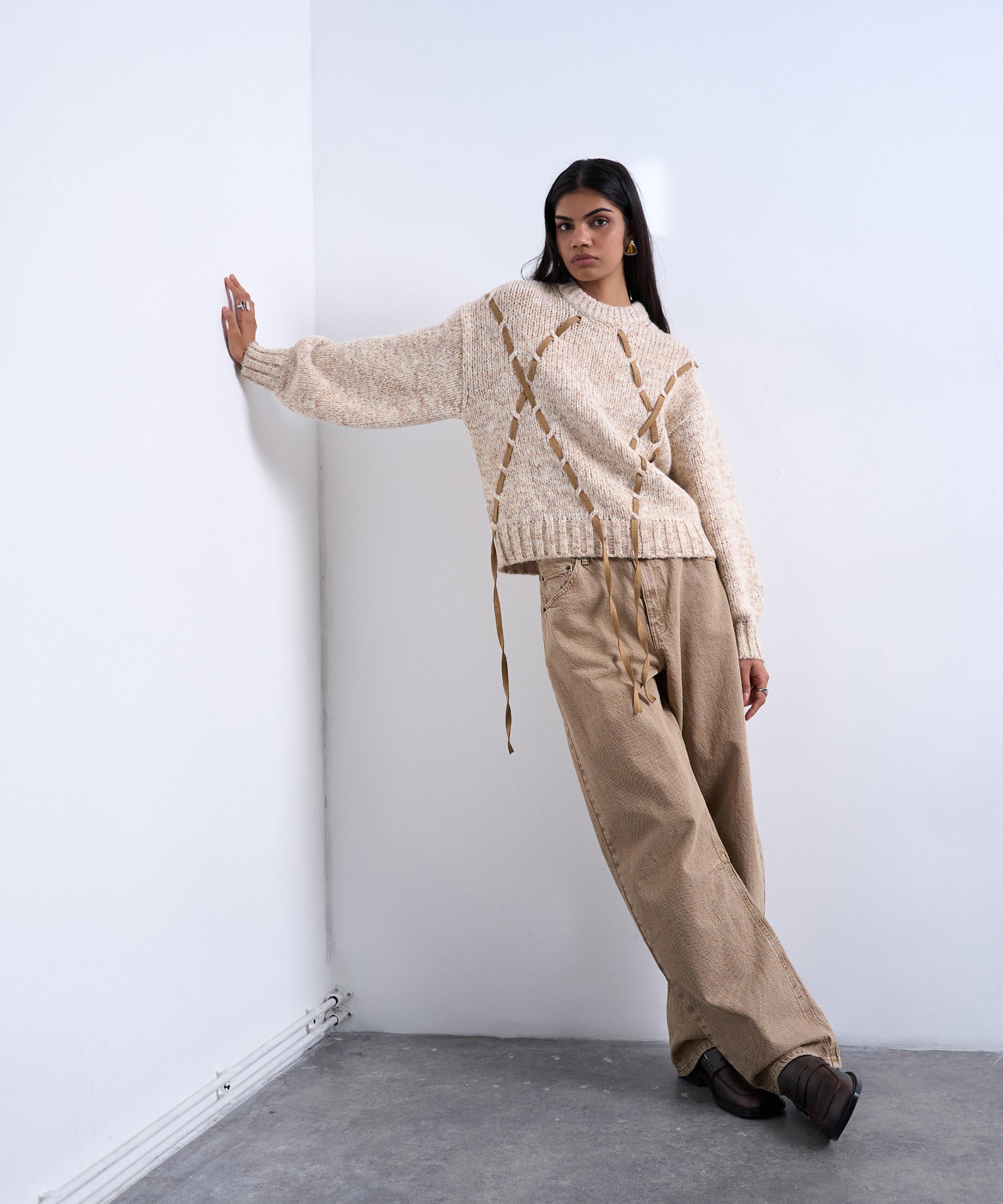 TOPSHOP - Knitted Argyle Jumper with Strap Detailing image number 1