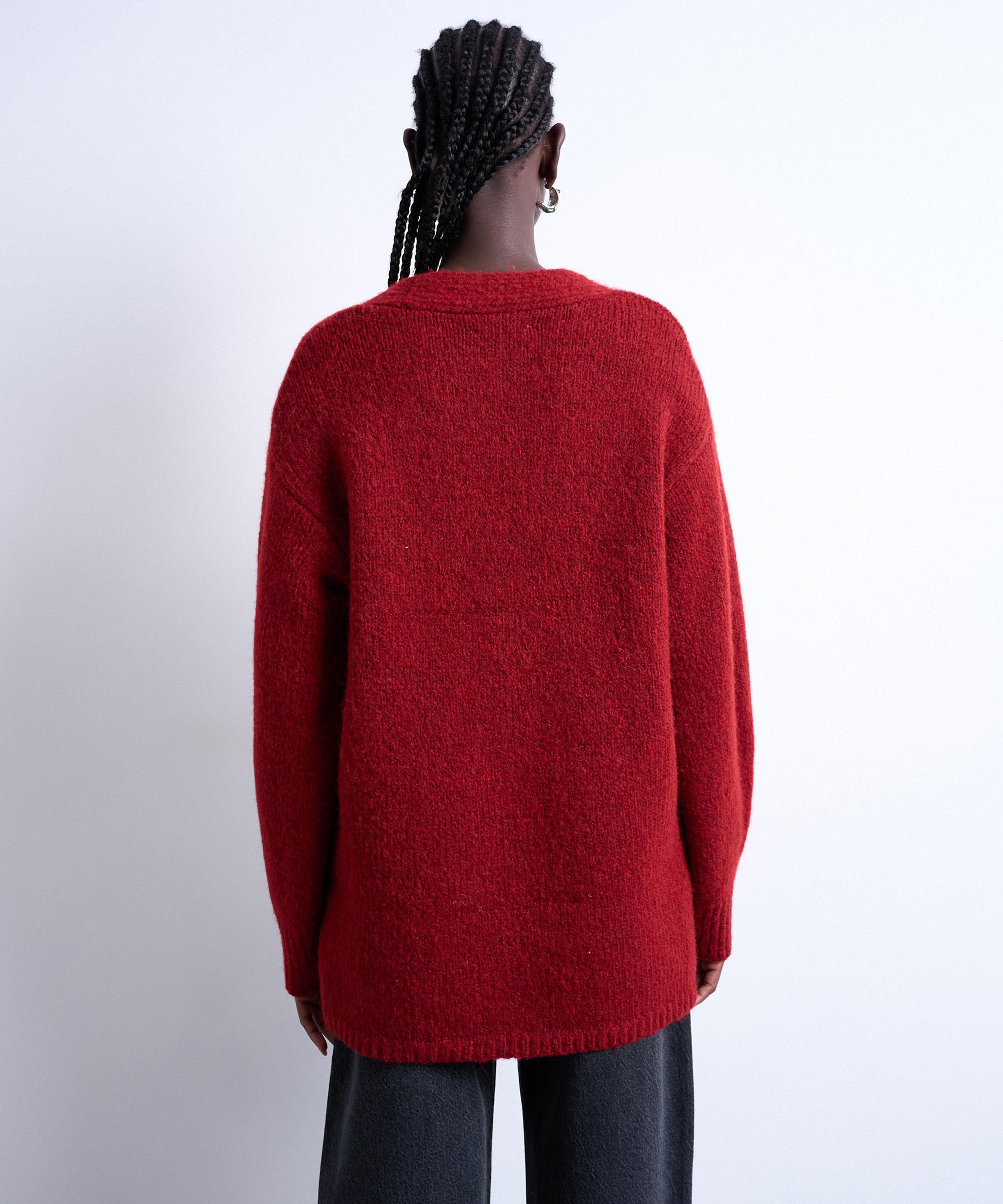 TOPSHOP - Red Knitted Oversized Boyfriend Longline Easy Cardigan image number 3