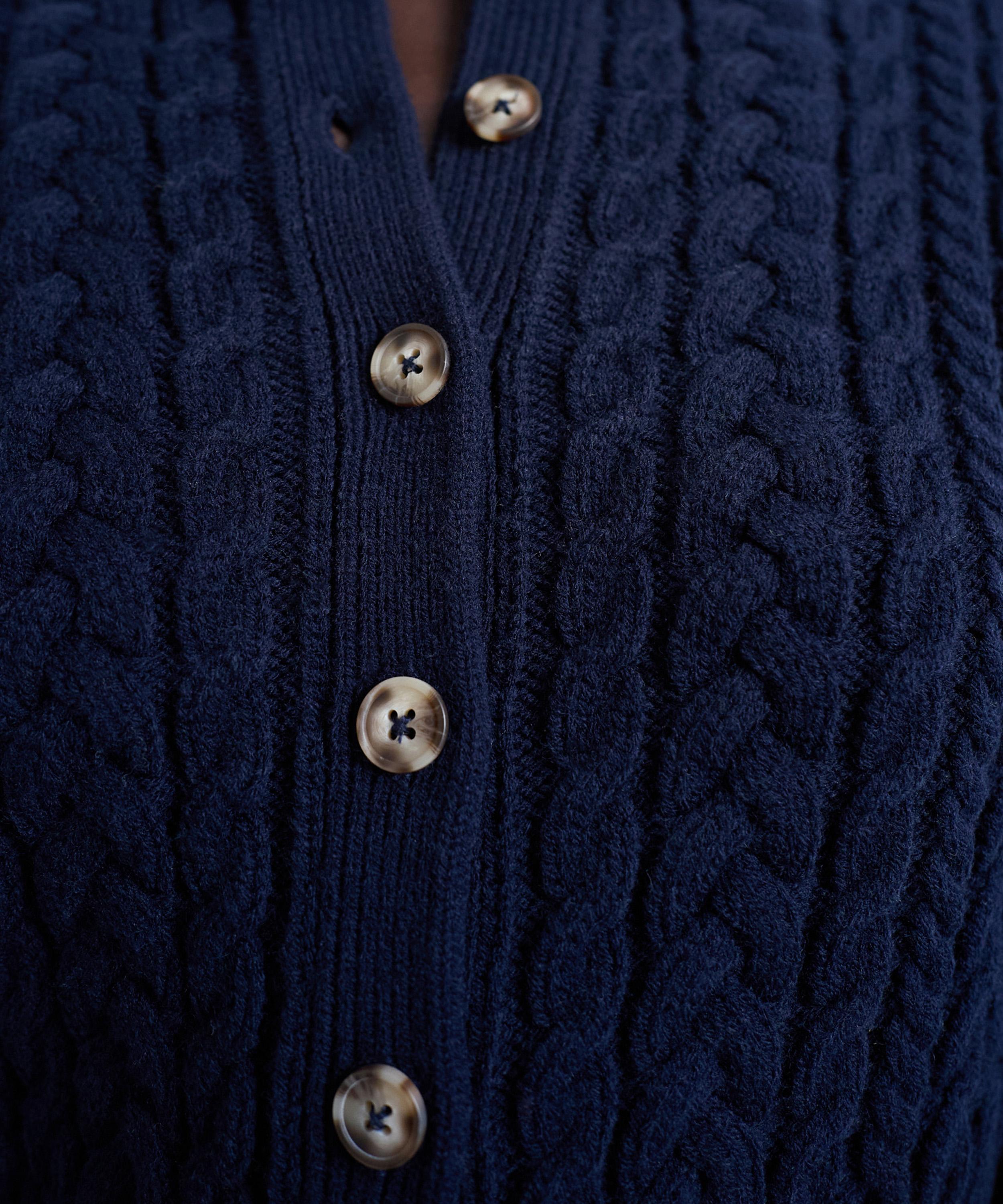 TOPSHOP - Navy Knitted Cable Fitted Waist Cardigan image number 2