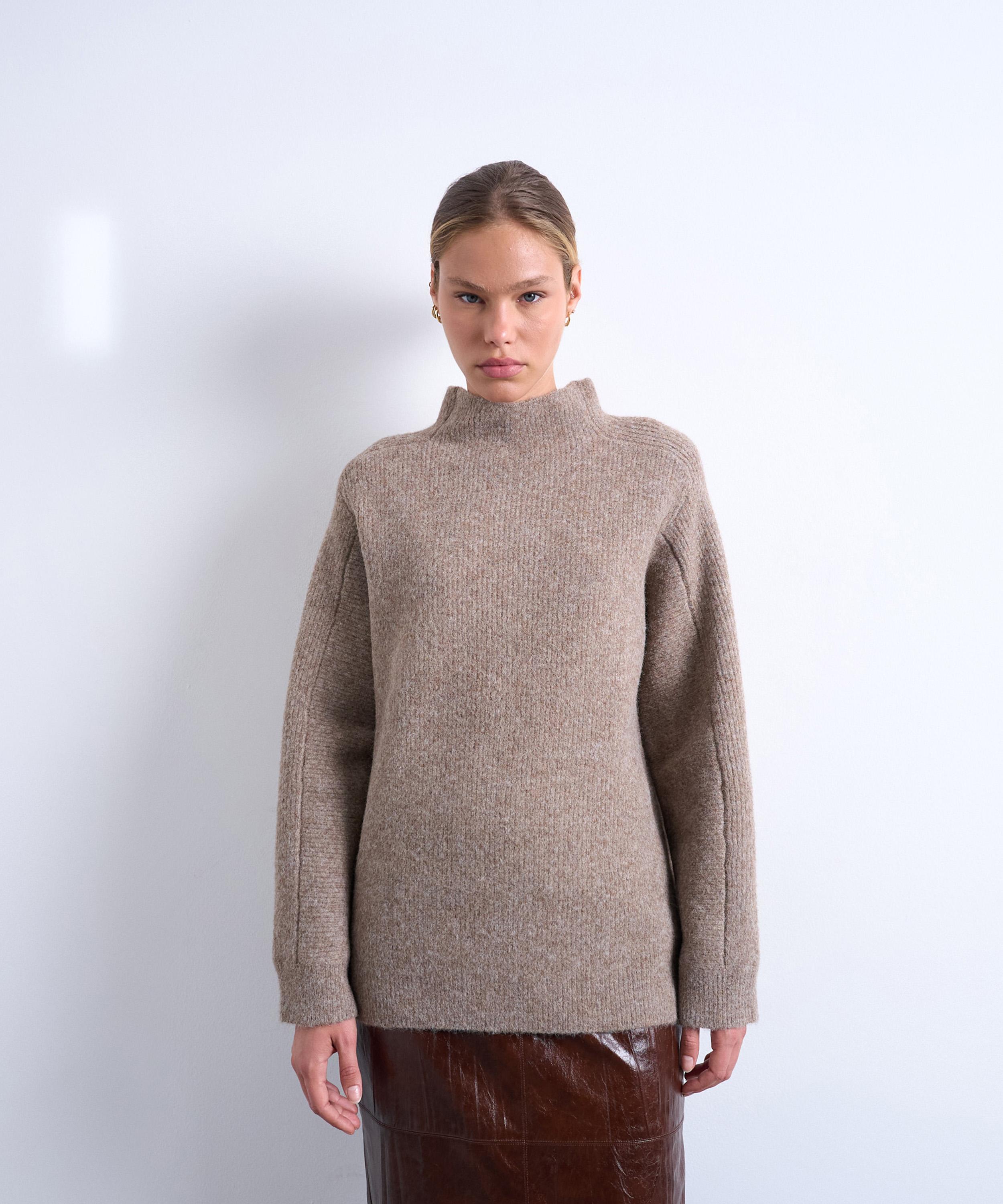 TOPSHOP - Espresso Knitted Oversized High Neck Jumper