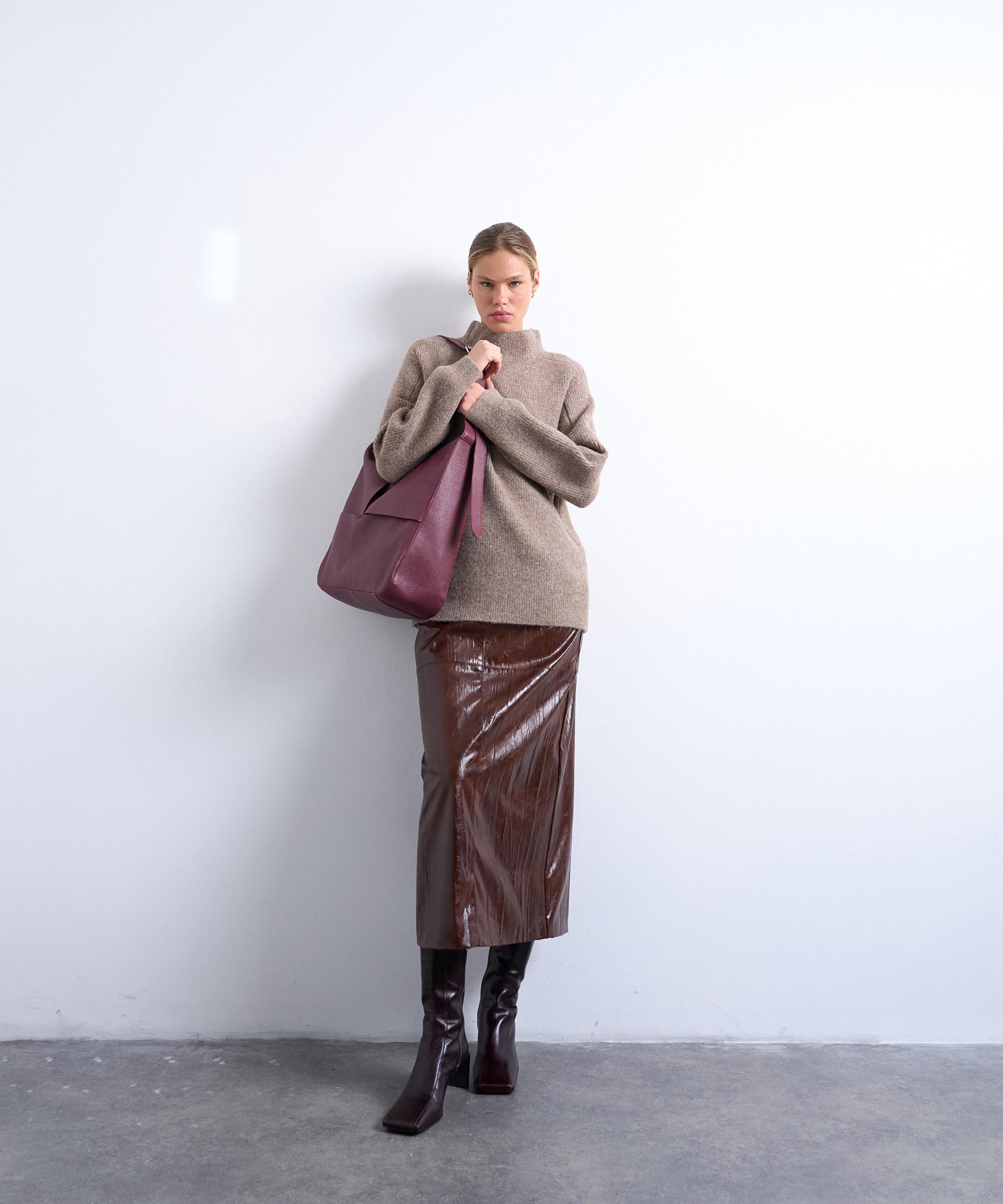 TOPSHOP - Espresso Knitted Oversized High Neck Jumper image number 1