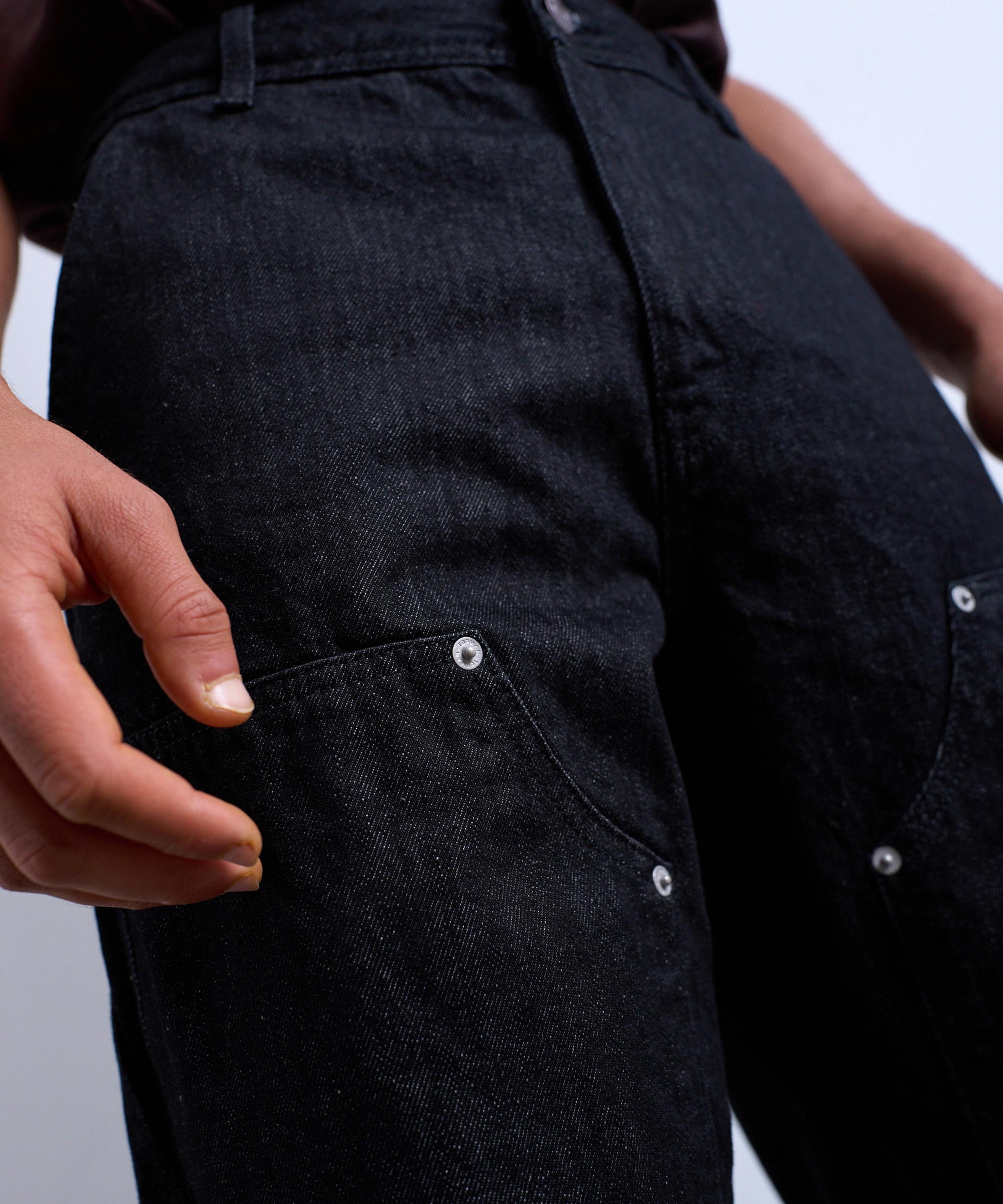 TOPMAN - Black Baggy Carpenter Raw Jeans image number 2