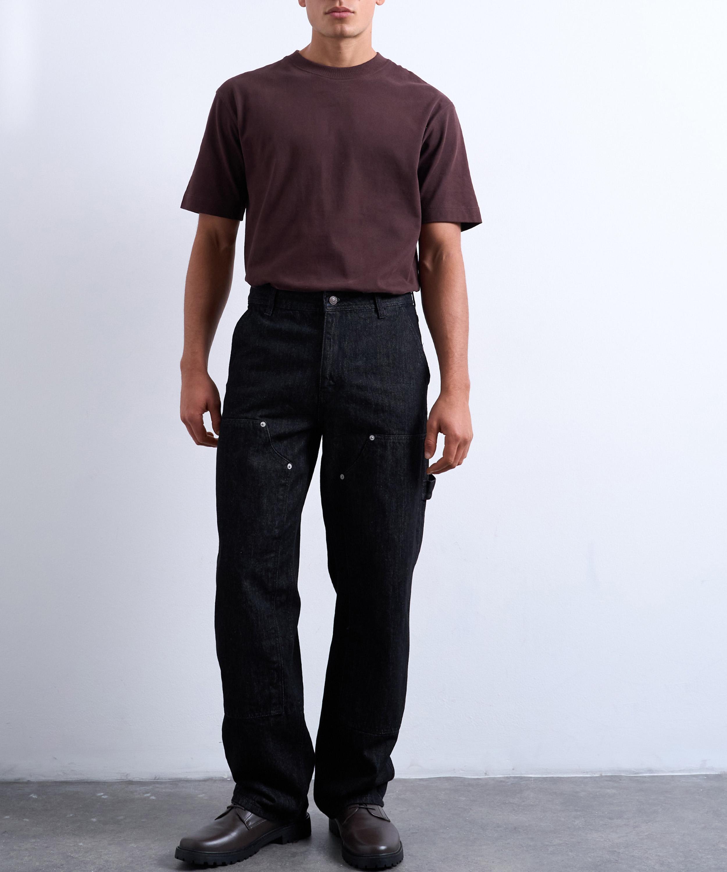 TOPMAN - Black Baggy Carpenter Raw Jeans image number 3