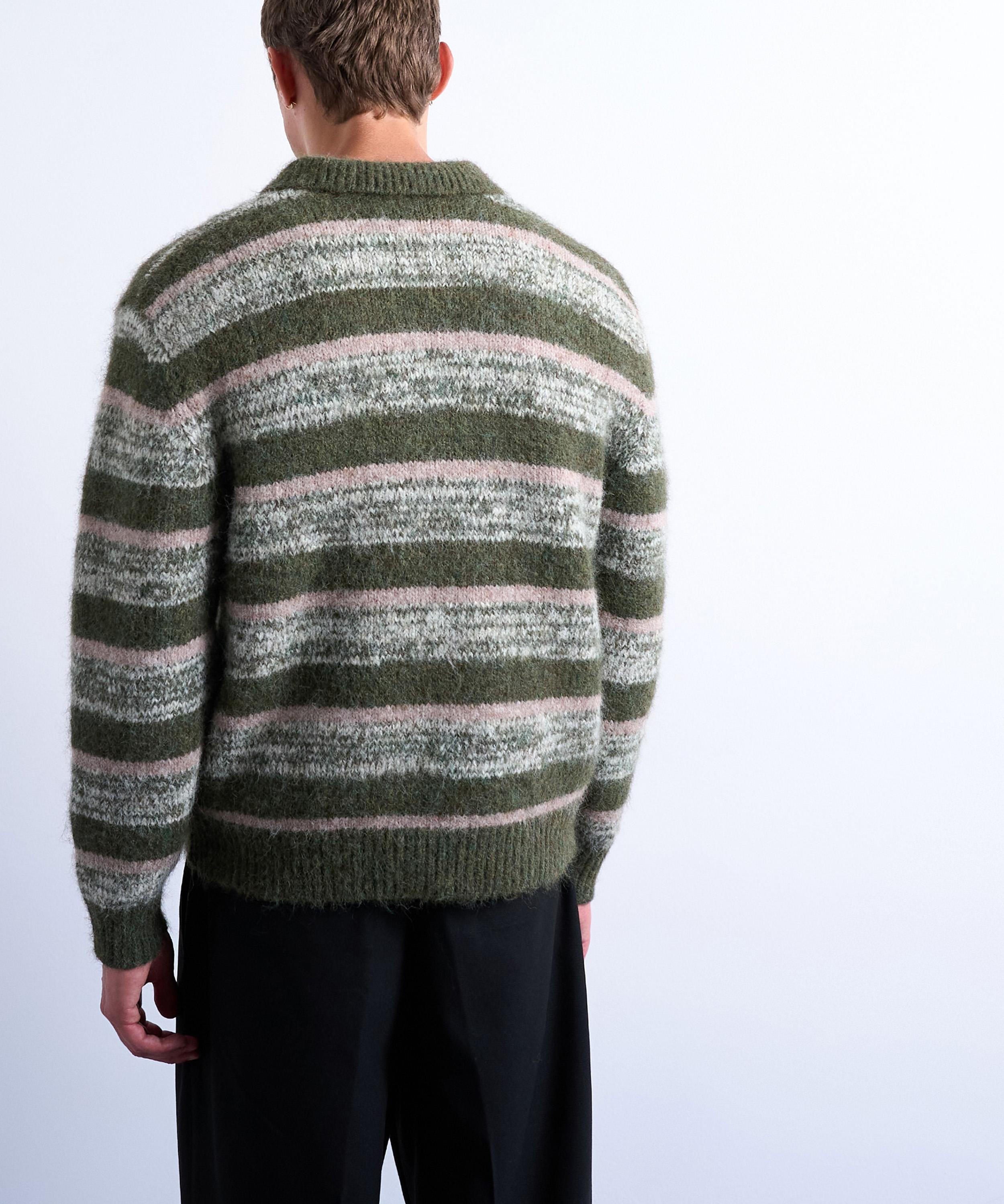 TOPMAN - Khaki Knitted Striped Polo Jumper image number 3