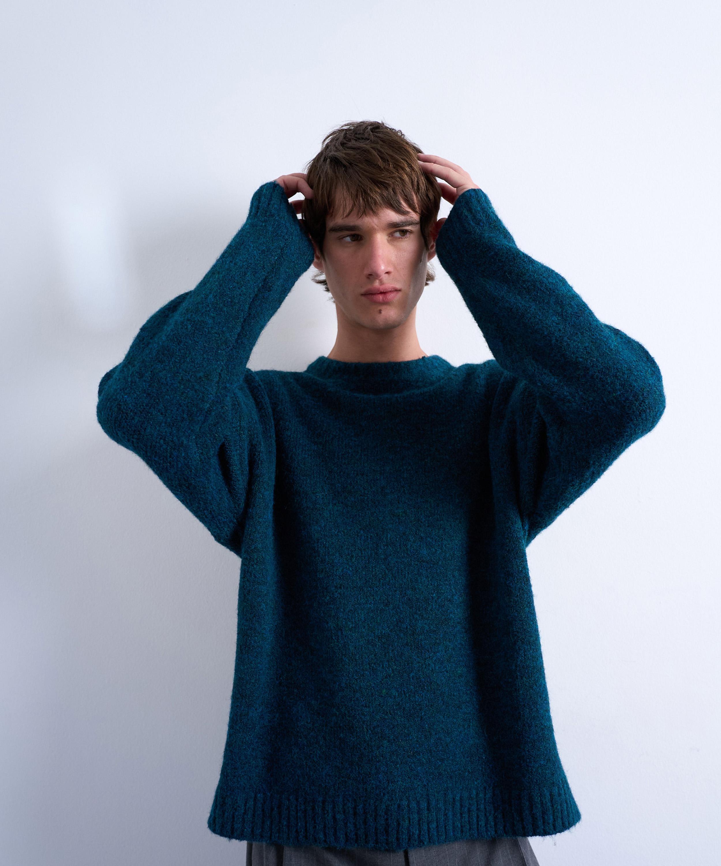 TOPMAN - Dark Blue Loose Knit Crew Jumper image number 2