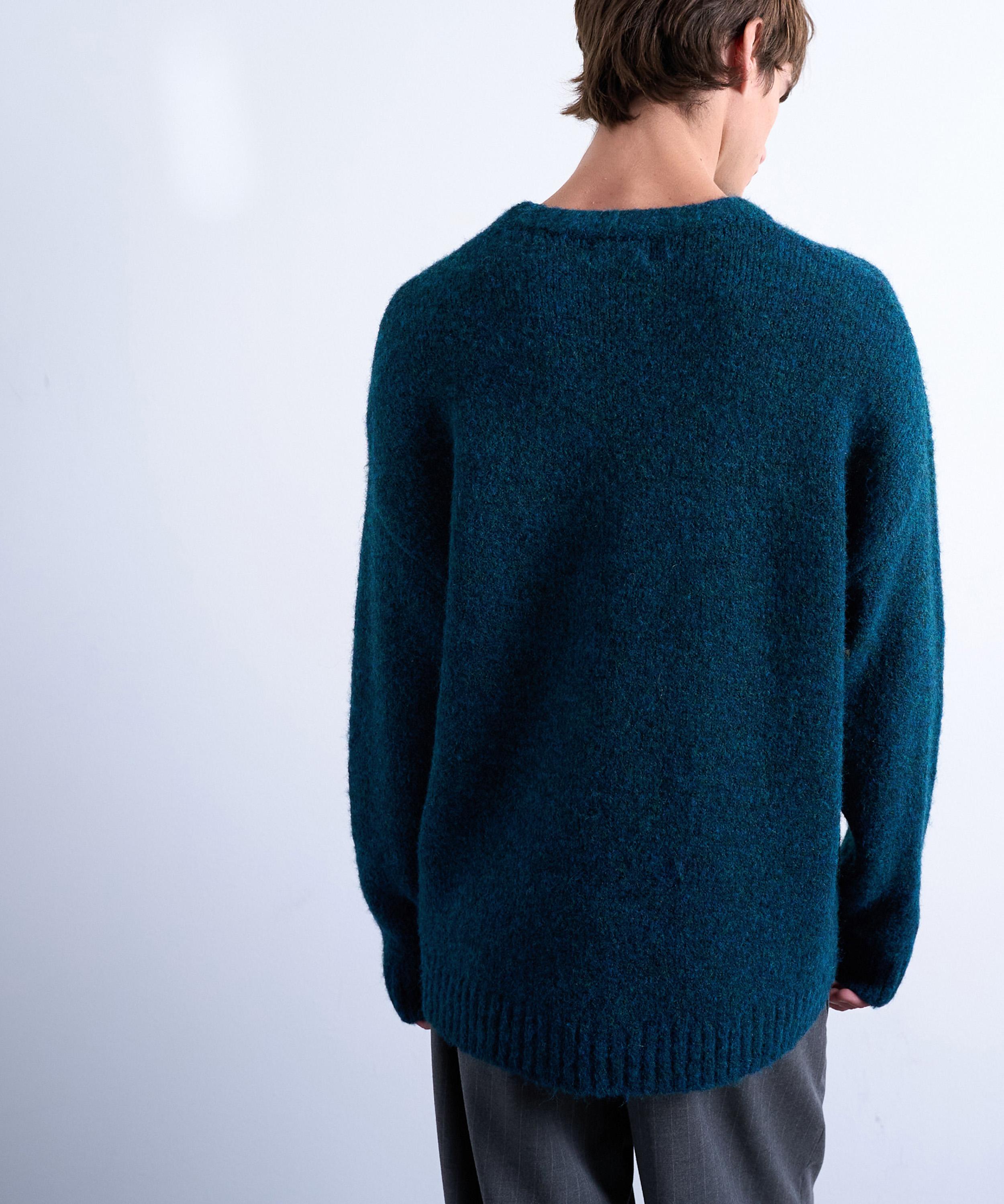 TOPMAN - Dark Blue Loose Knit Crew Jumper image number 4