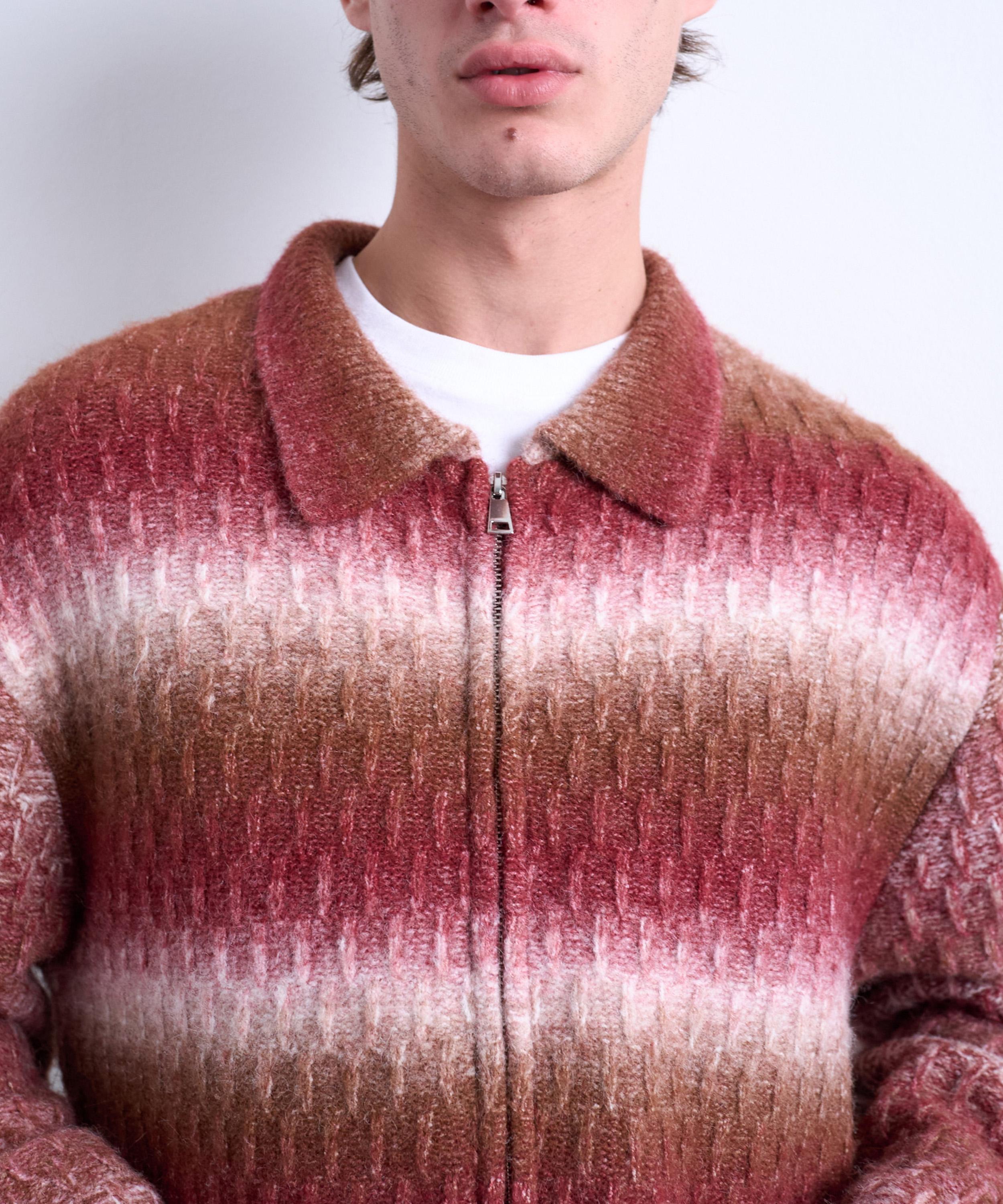 TOPMAN - Brown Knitted Blend Zip-Through Cardigan image number 2