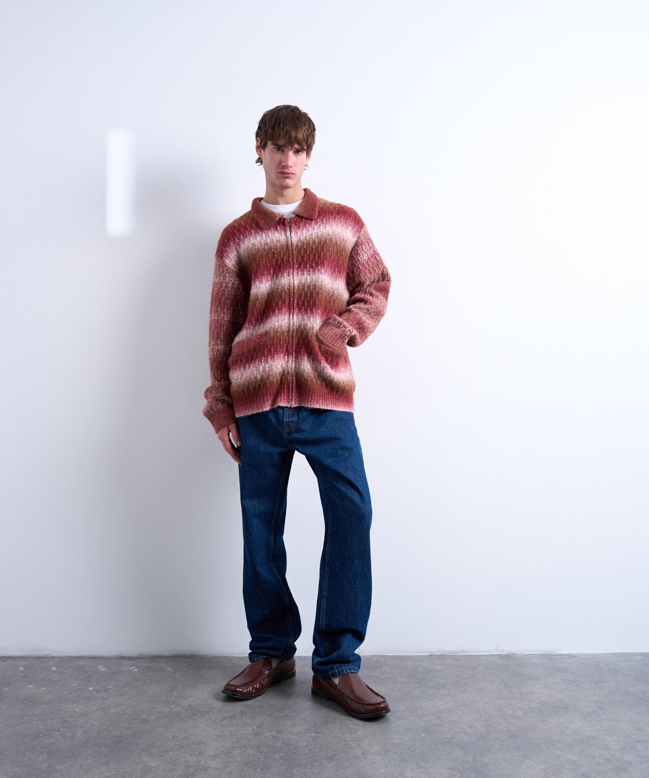 TOPMAN - Brown Knitted Blend Zip-Through Cardigan image number 4