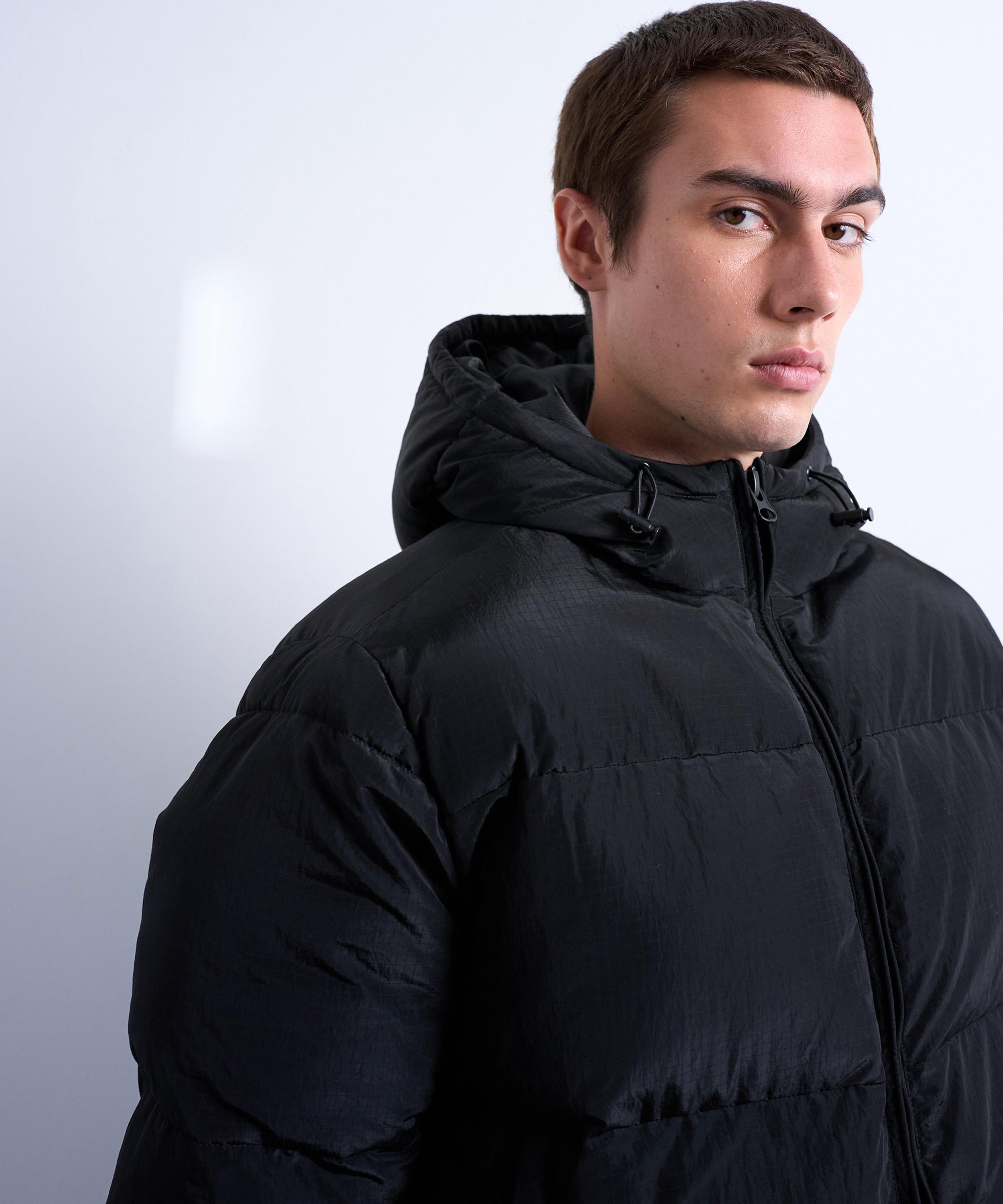 TOPMAN - Black Textured Puffer Jacket image number 1