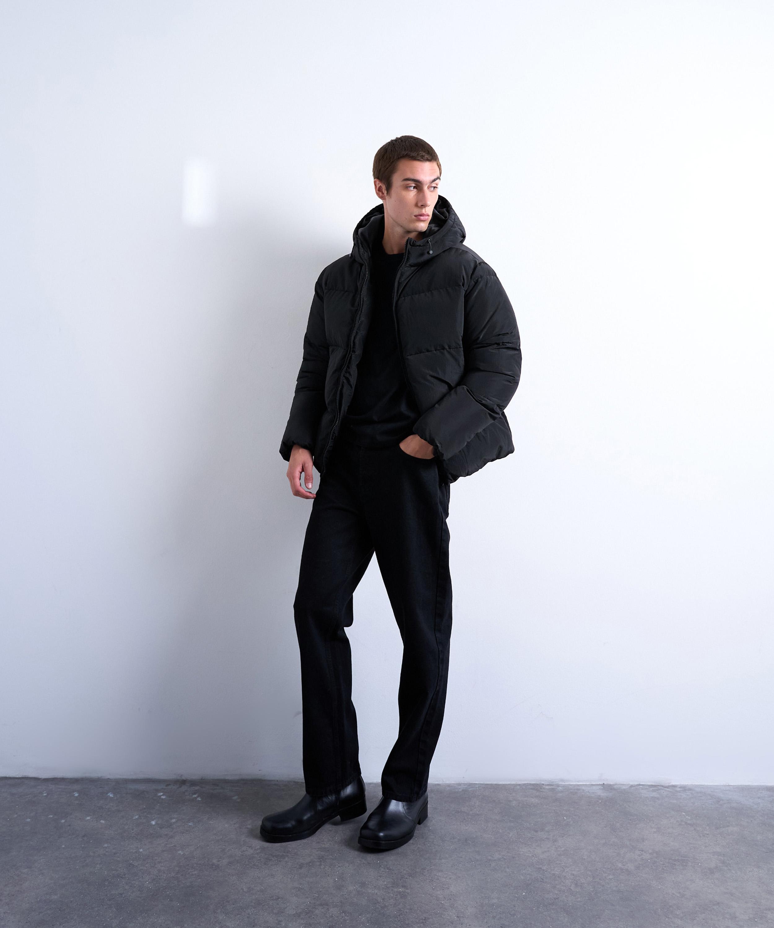 TOPMAN - Black Textured Puffer Jacket image number 2