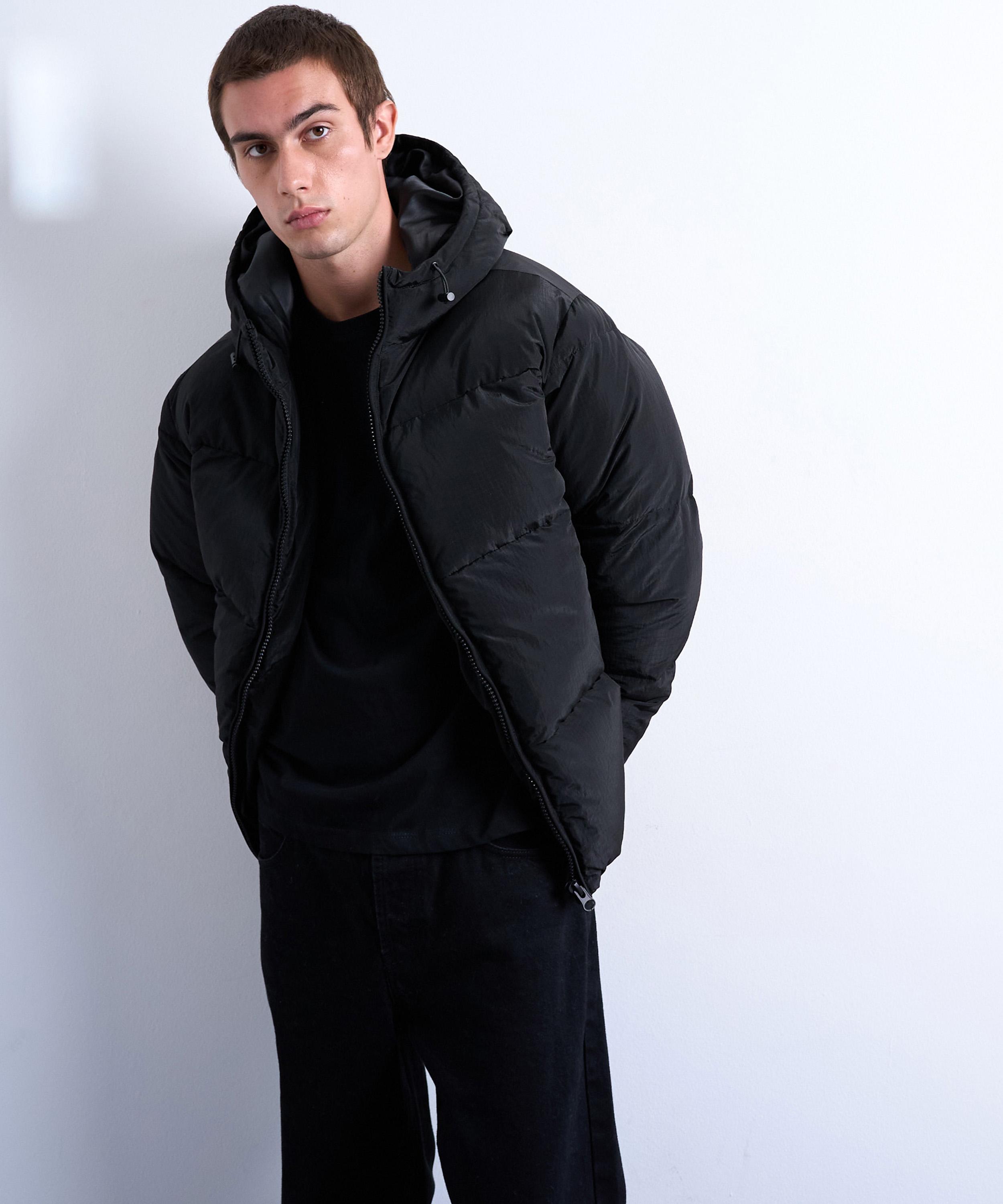TOPMAN - Black Textured Puffer Jacket image number 3