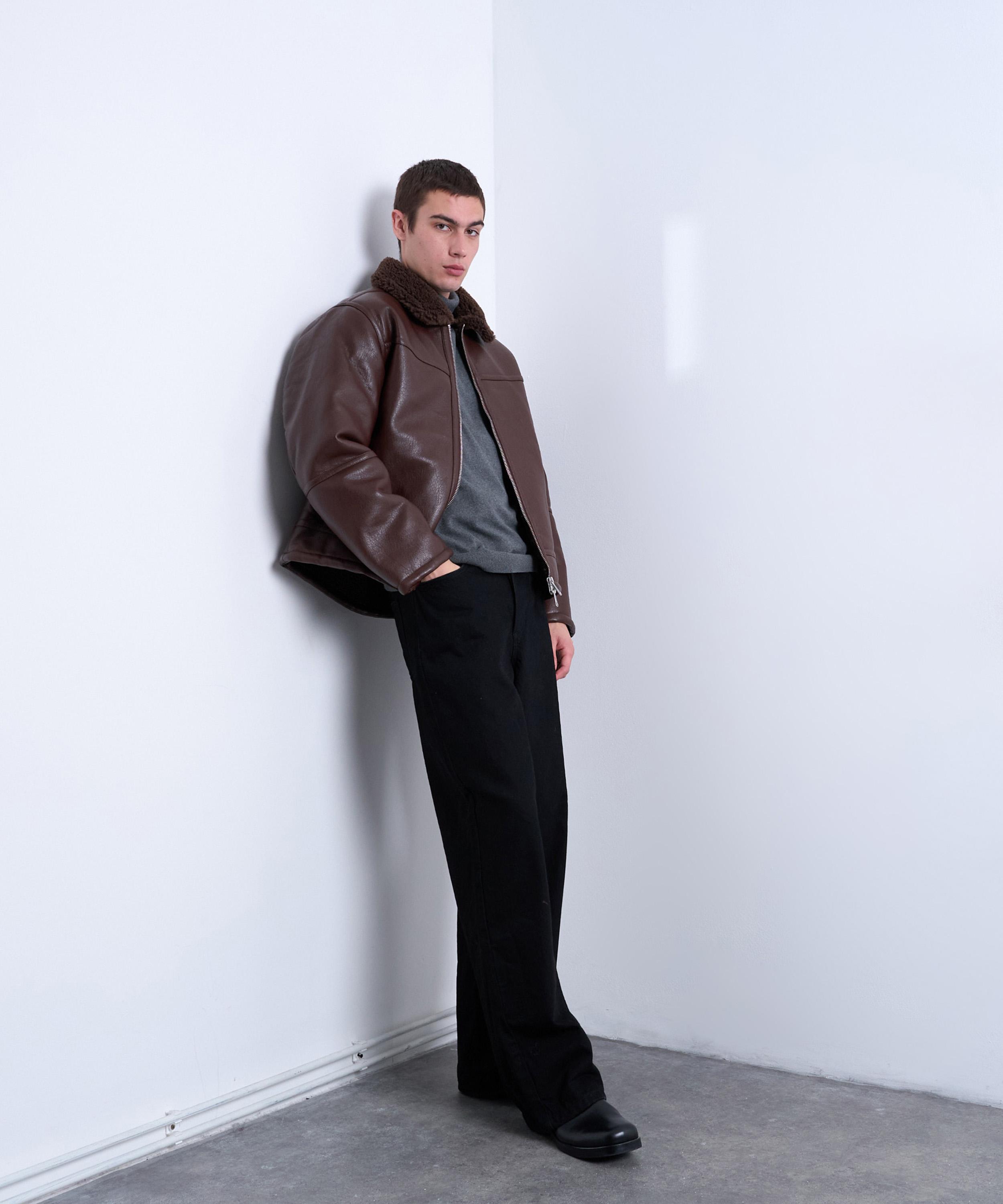 TOPMAN - Brown Faux Shearling Jacket with Zip Pockets image number 3