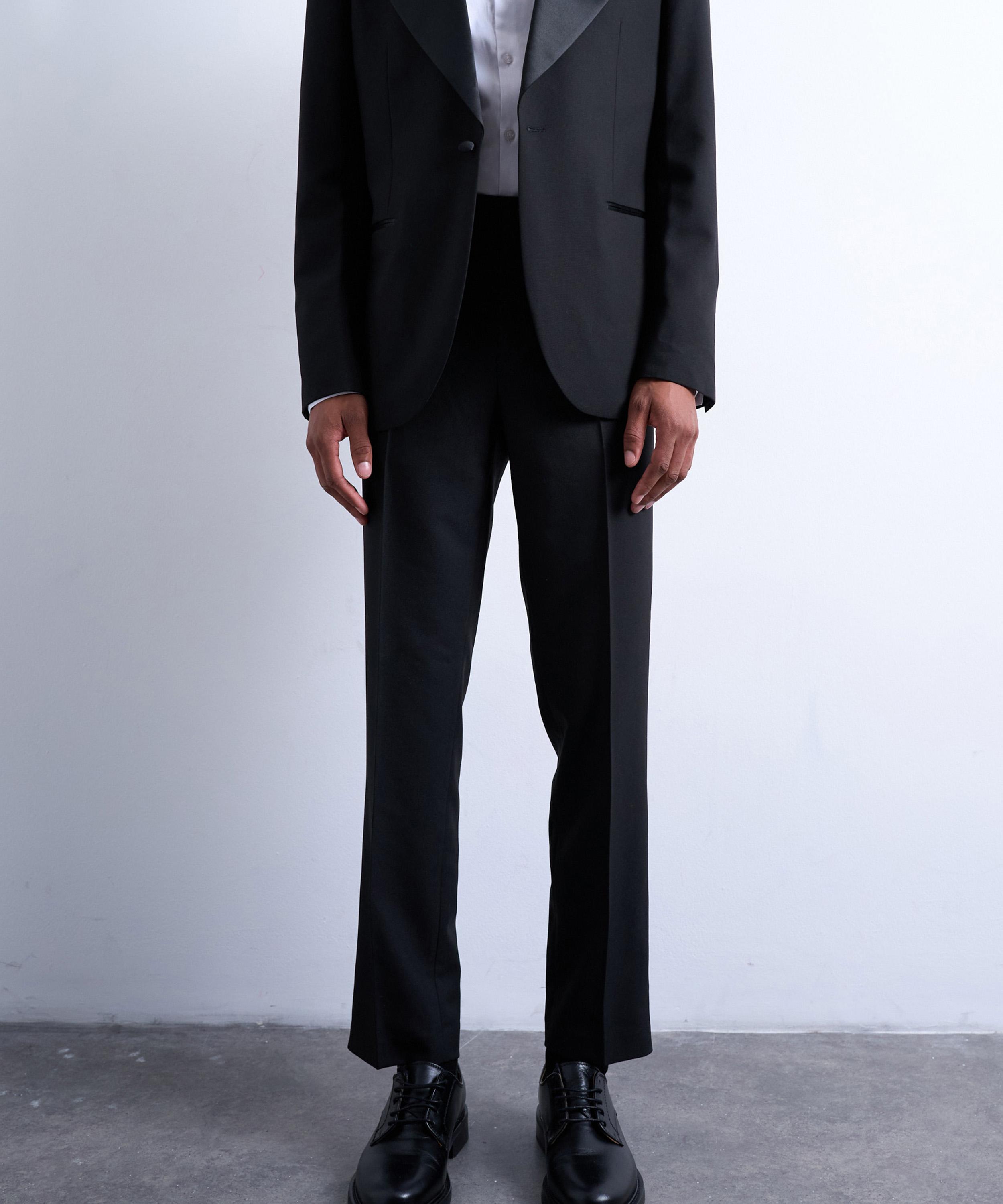 TOPMAN - Black Slim Tuxedo Suit Trousers image number 1