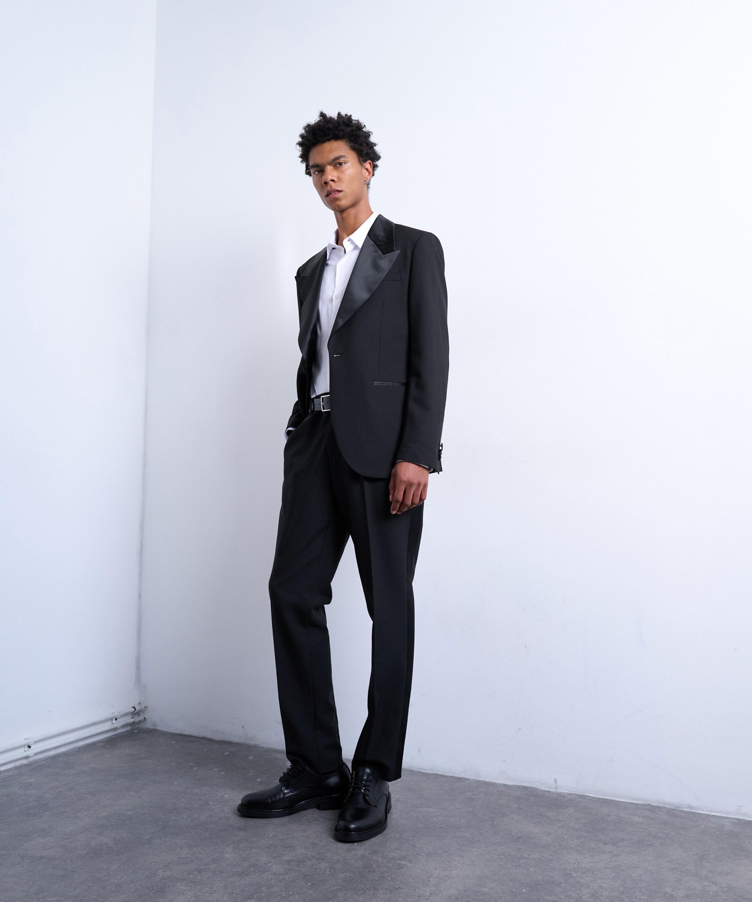 TOPMAN - Black Slim Tuxedo Suit Trousers image number 2