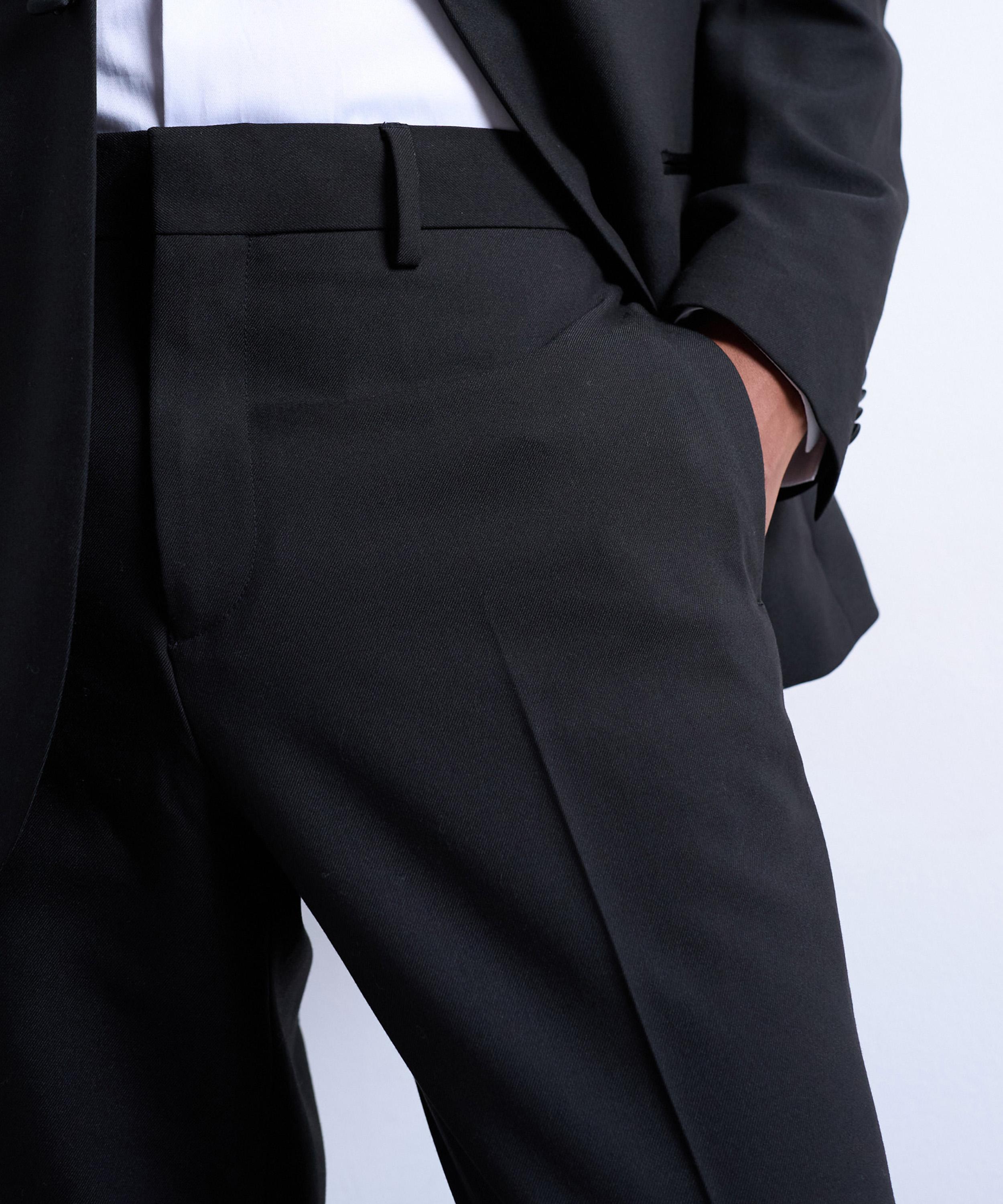 TOPMAN - Black Slim Tuxedo Suit Trousers image number 3