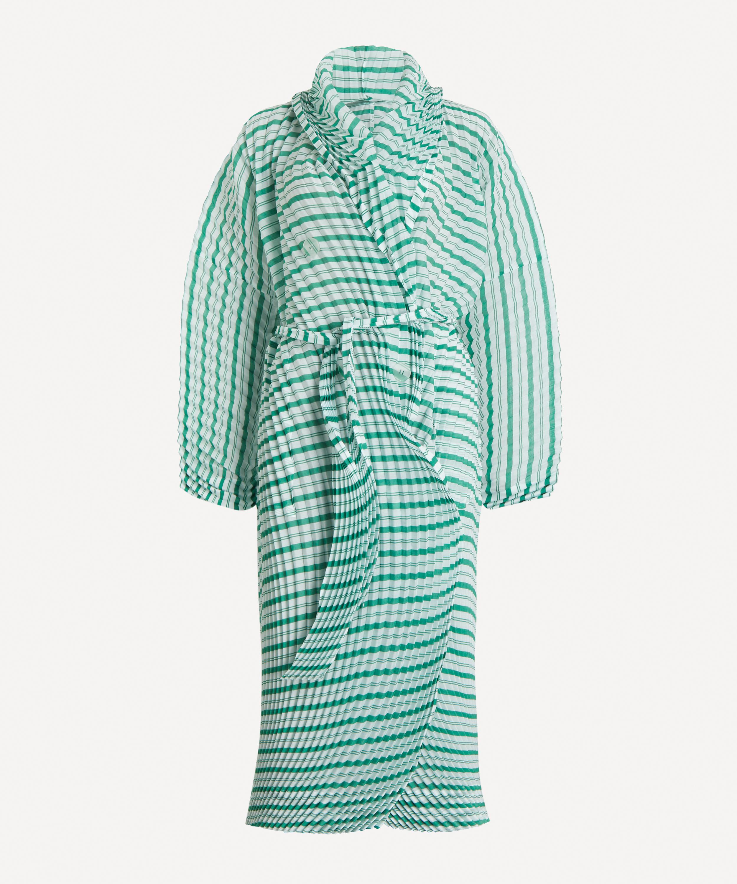 Issey Miyake - GENERIC STRIPES (HAND PLEATS) Green Hued Coat&nbsp;